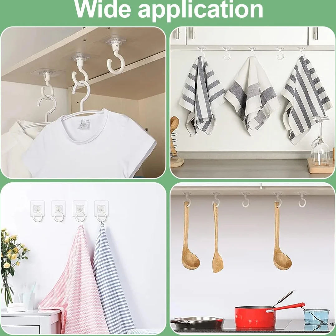 Gancio Girevole da Soffitto Autoadesivo 360° Non Foratura Impermeabile per Asciugamani Bagno Tende Cucina Ufficio 8 Pezzi Bianco