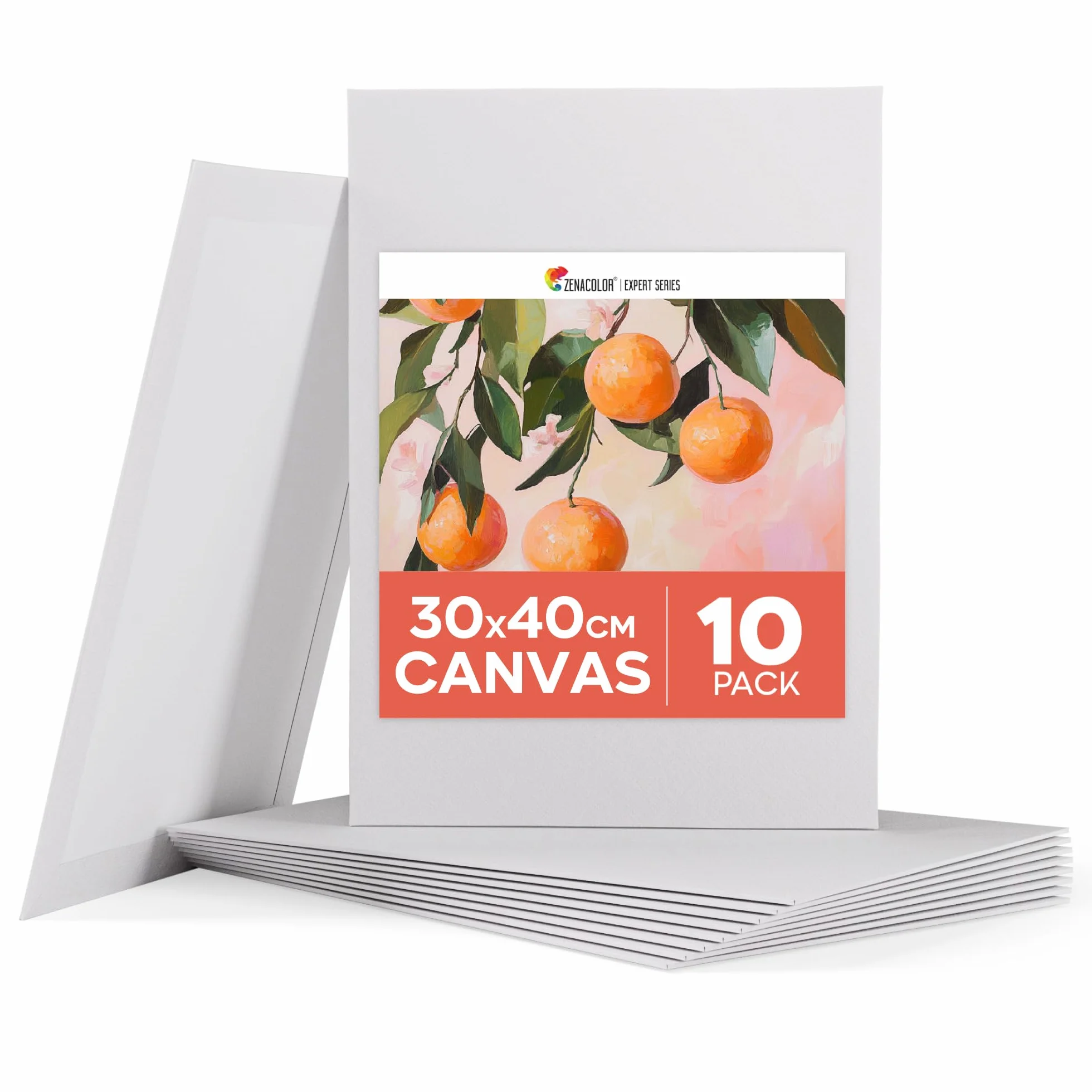 Zenacolor Tela per Dipingere 30x40cm (Set da 10) - 280 g/m² 100% Cotone - Per Pittura Acrilica, a Olio, Tempera, Guazzo, ecc.