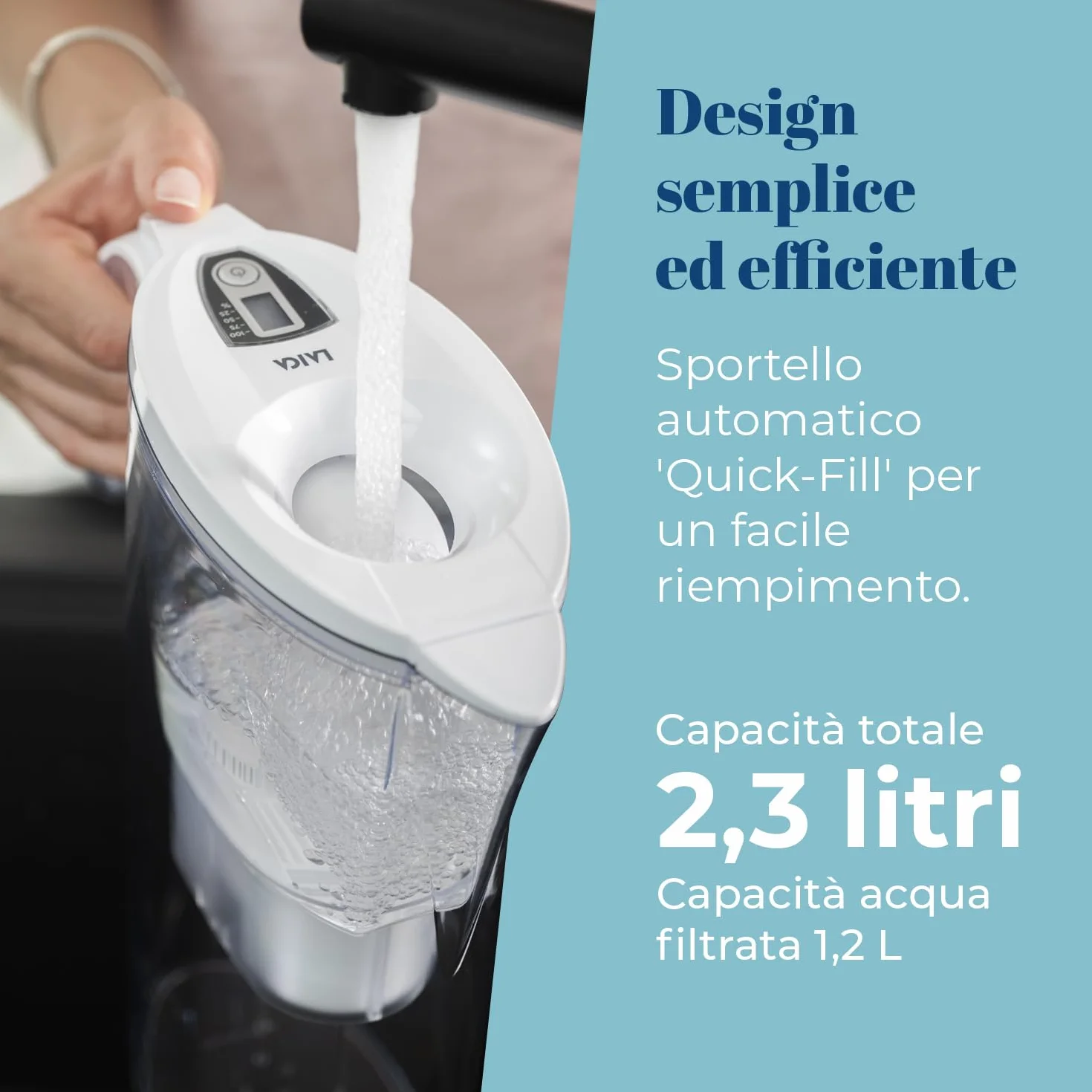 LAICA Stream Line Caraffa Filtrante 2,3L Bianca Timer Digitale 1 Filtri bi-flux Incluso Made in Italy