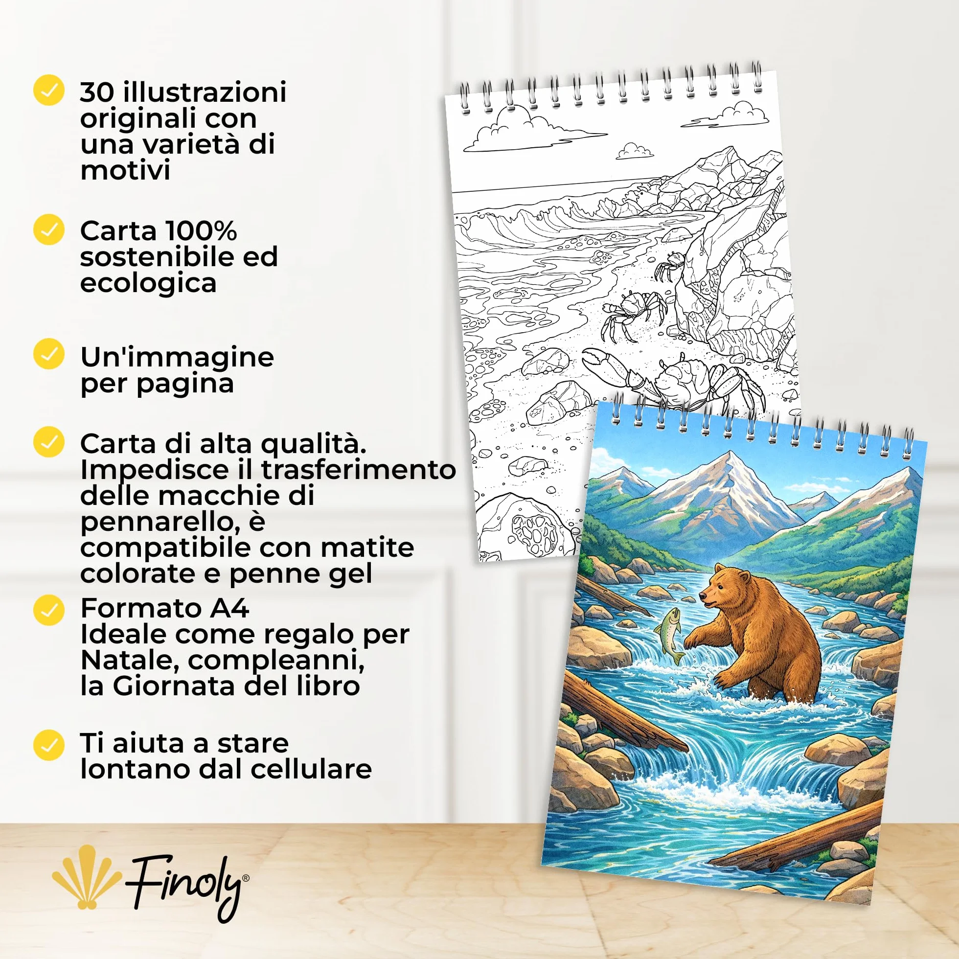 Libri da Colorare per Adulti Paesaggi A4 Riduce lo Stress Album da Colorare per Adulti Principianti e Esperti Mindfulness Inchiostro Non Che Trapassa