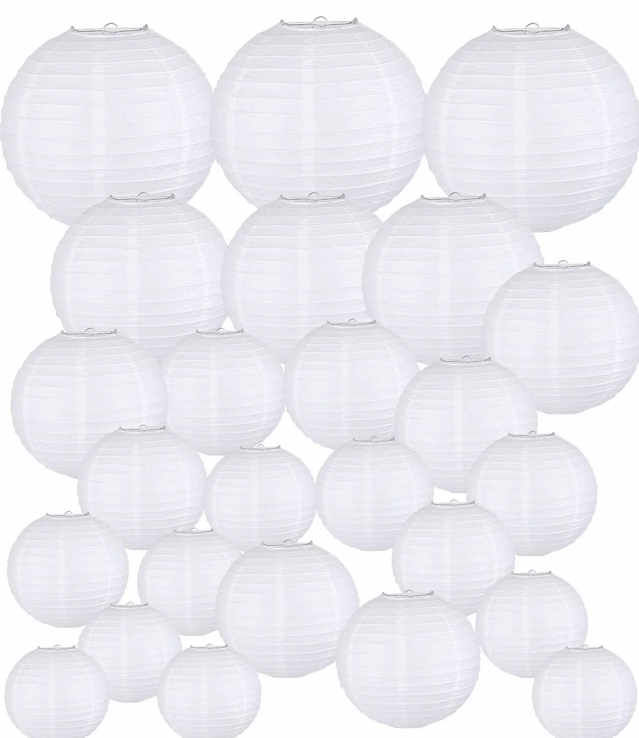 Lanterne Cinesi di Carta Rotonde da Appendere 30 Pezzi Diametro 10-30 cm per Decorazioni Feste Matrimoni