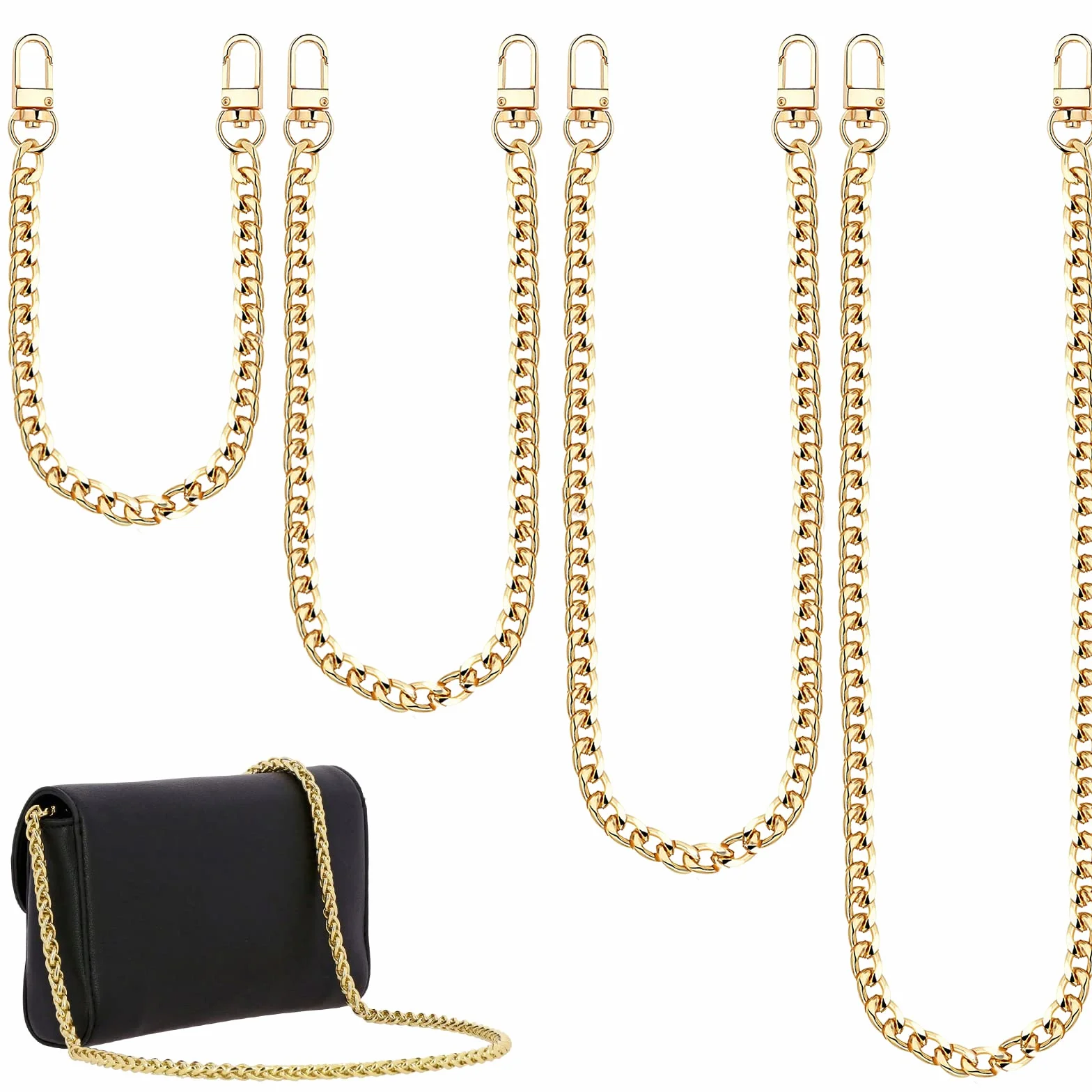 AOKITO 4 Pezzi Catena per Borsa a Tracolla Set, Catene per Borse in Oro, Catena in Metallo, 4 Misure (40cm, 60cm, 100cm, 120cm) Catena di Ricambio per Borse a Tracolla, Borse da Donna