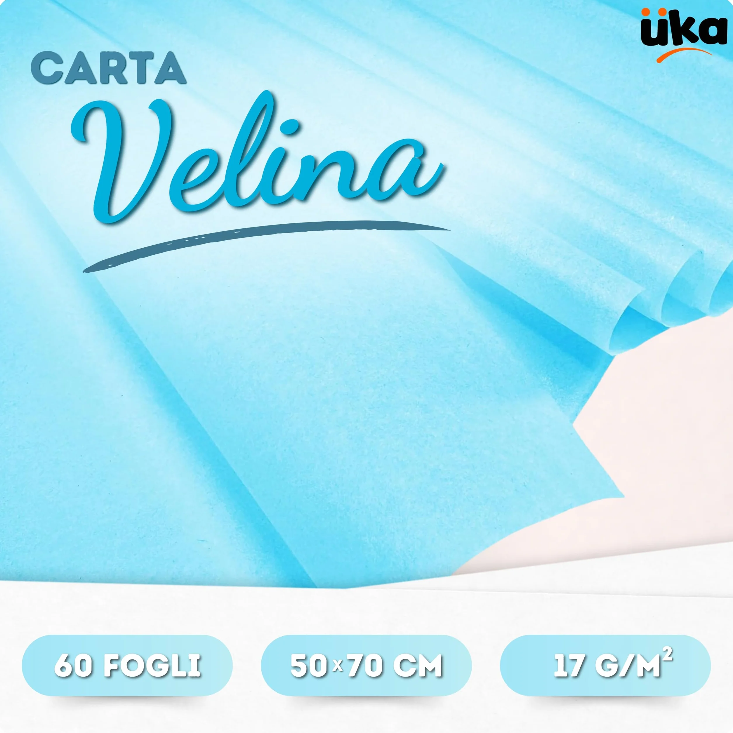 Üka • 60 Fogli di Carta Velina Blu. Fogli Grandi da 50x70 cm. Fogli Singoli di Carta di Seta per Imballaggio di Regali e Vestiti. Carta Velina per Eventi, Regali e Pacchi.