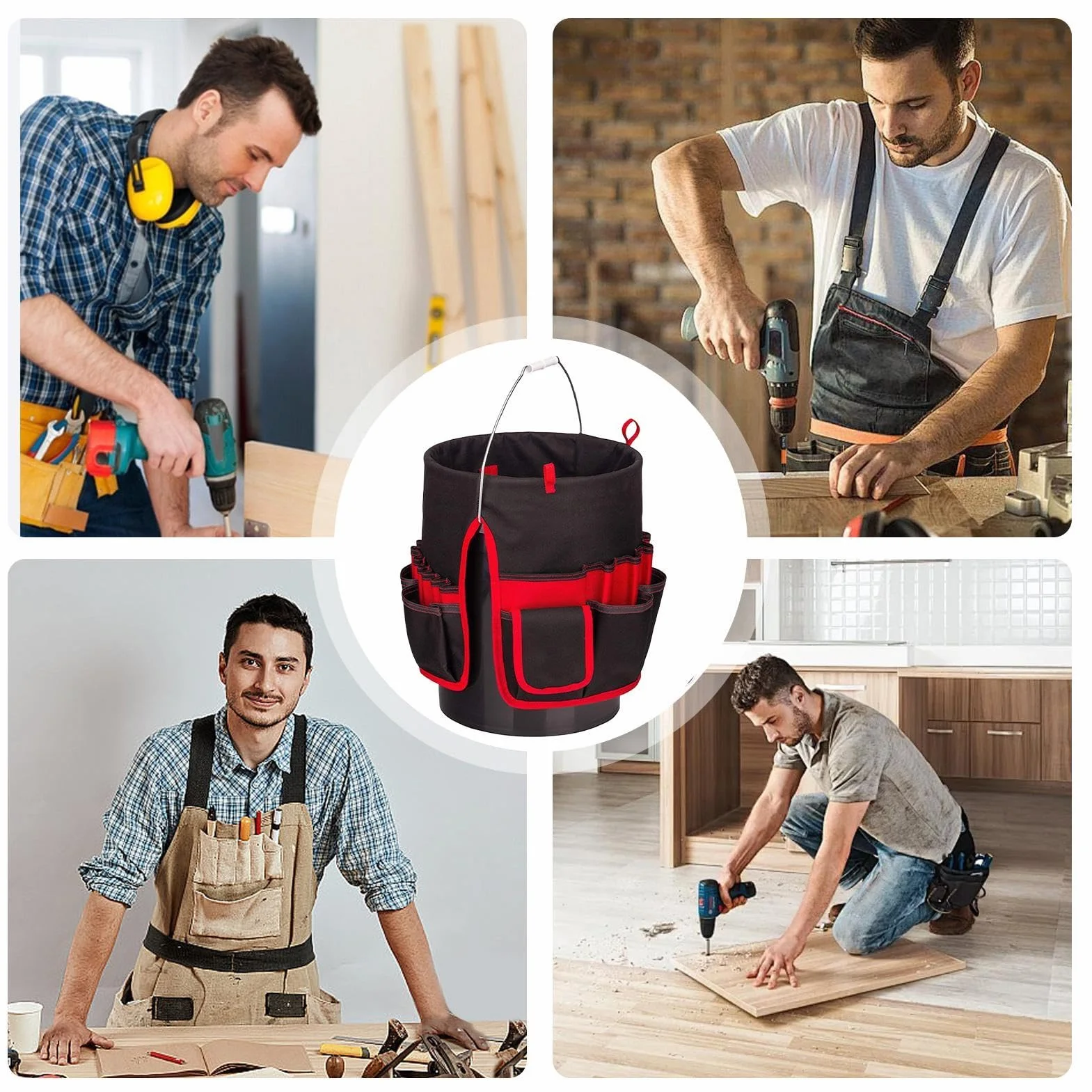 Organizer per secchiello attrezzi da giardino Borsa tasche multiple impermeabile Nero