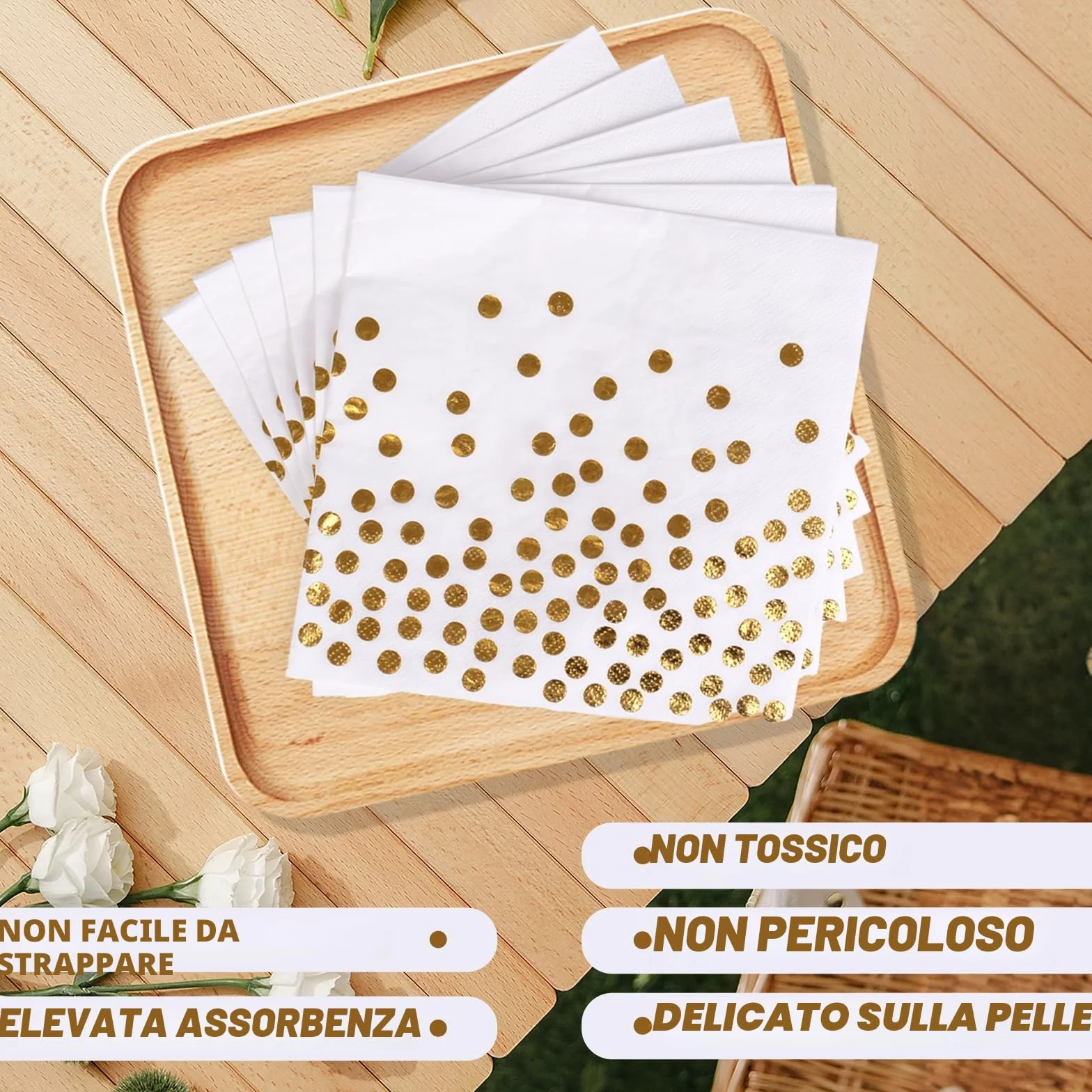 Oro Bianco Stoviglie Feste 72 Pezzi Set Piatto Usa e Getta Carta Tazze Tovaglioli 24 Ospiti
