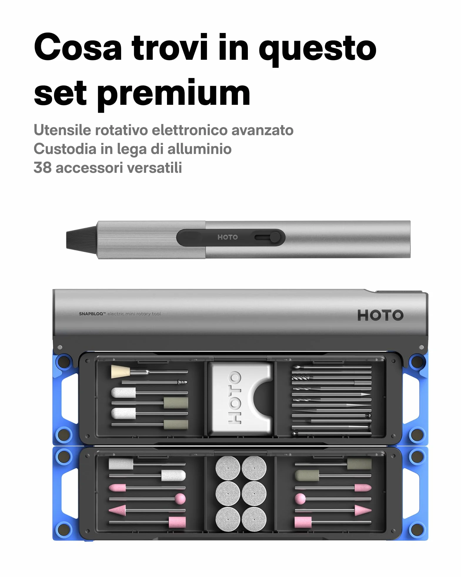 HOTO SNAPBLOQ™ R-A04 Utensile Rotante Multifunzione Senza Fili, 22000 RPM Variabili, 38 Accessori