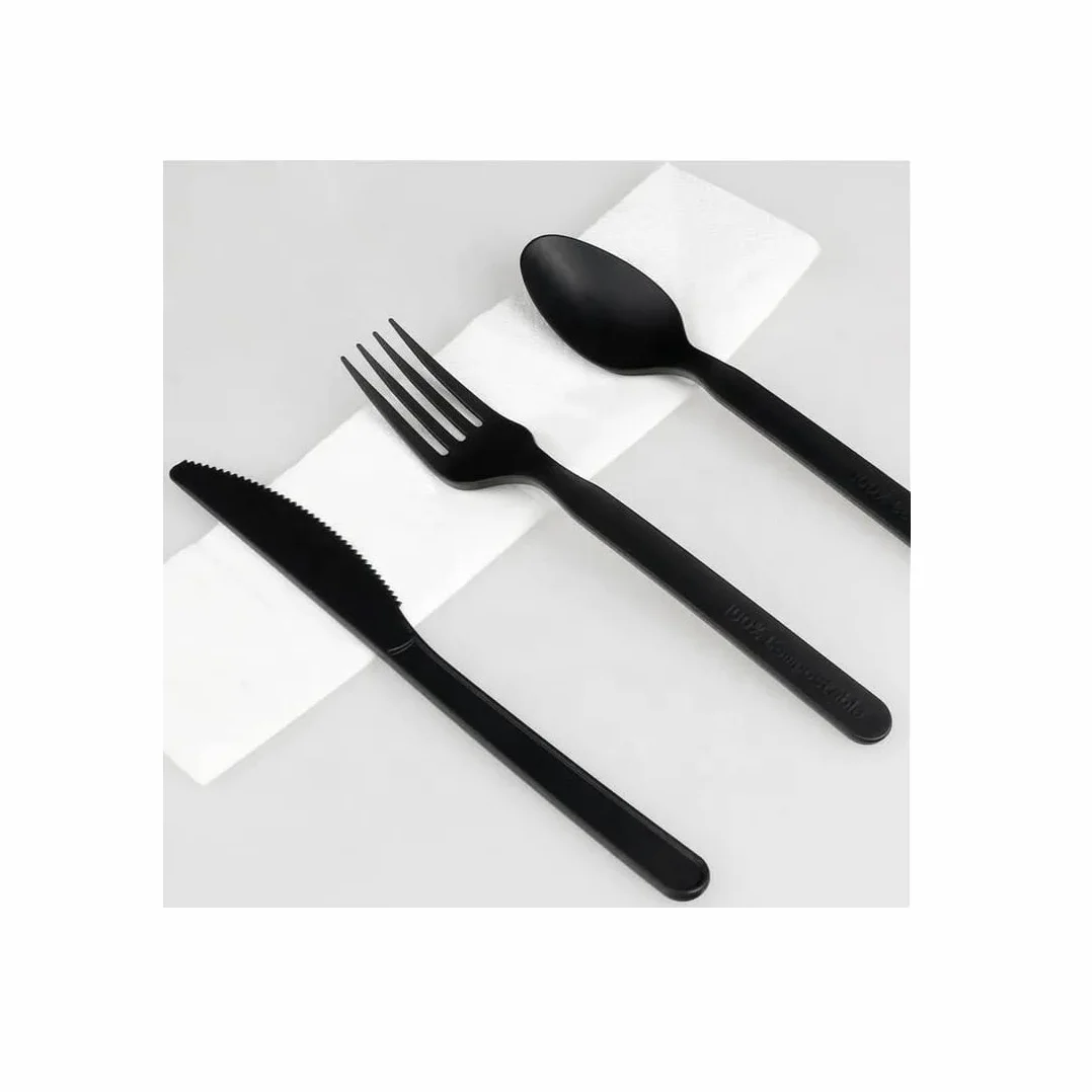 Coltelli NERI Usa e Getta 18cm - Posate Monouso Biodegradabili Compostabili in Mater-Bi - Ecologici - Confezione 100 Pezzi