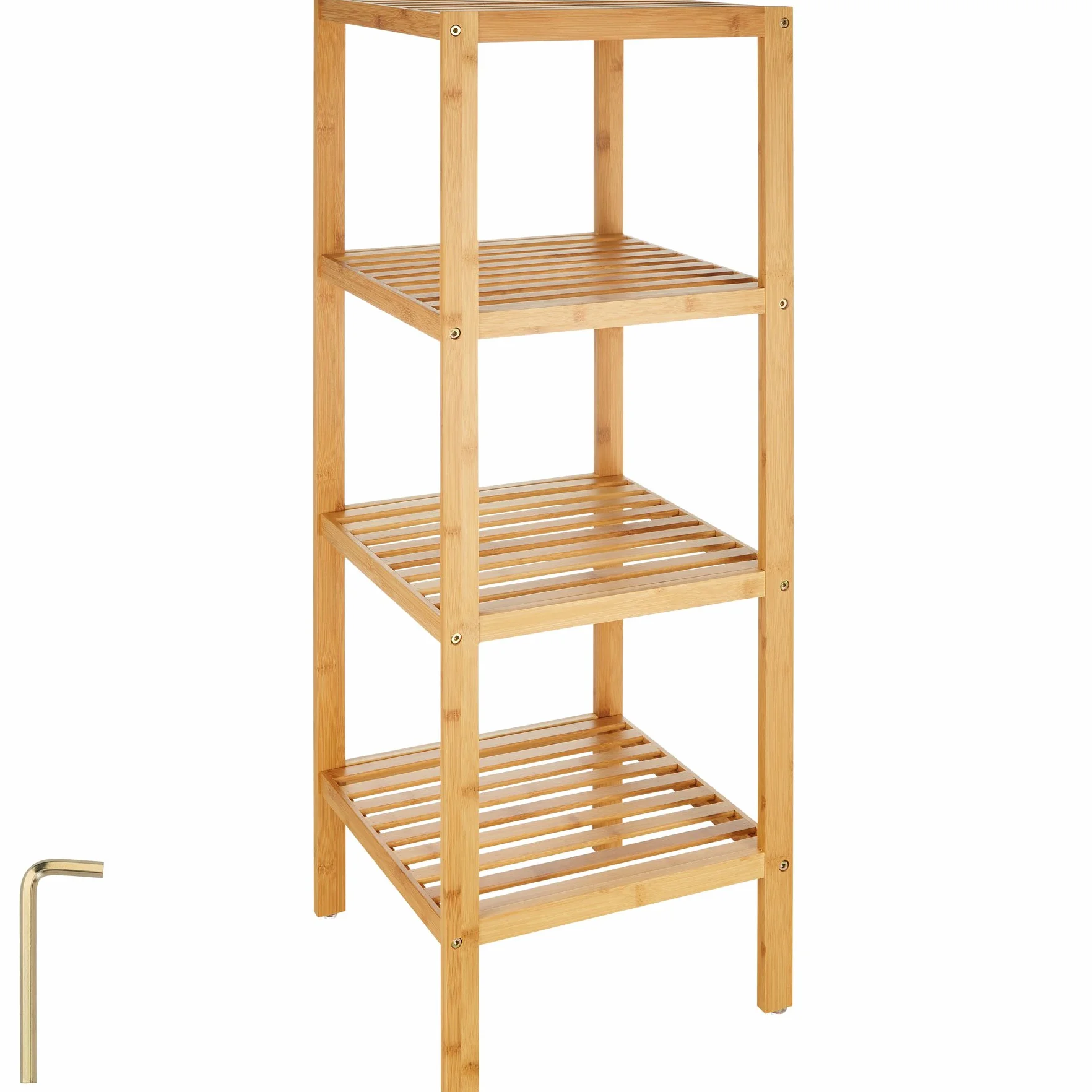 tectake® Mobiletto Bagno Salvaspazio 33x33x97 cm, Scaffale Organizer Bagno con 4 Ripiani, Scaffale Salvaspazio in Bambu per Bagnoschiuma, Trucchi, Asciugamani o Piante, Ideale per Casa o Ufficio