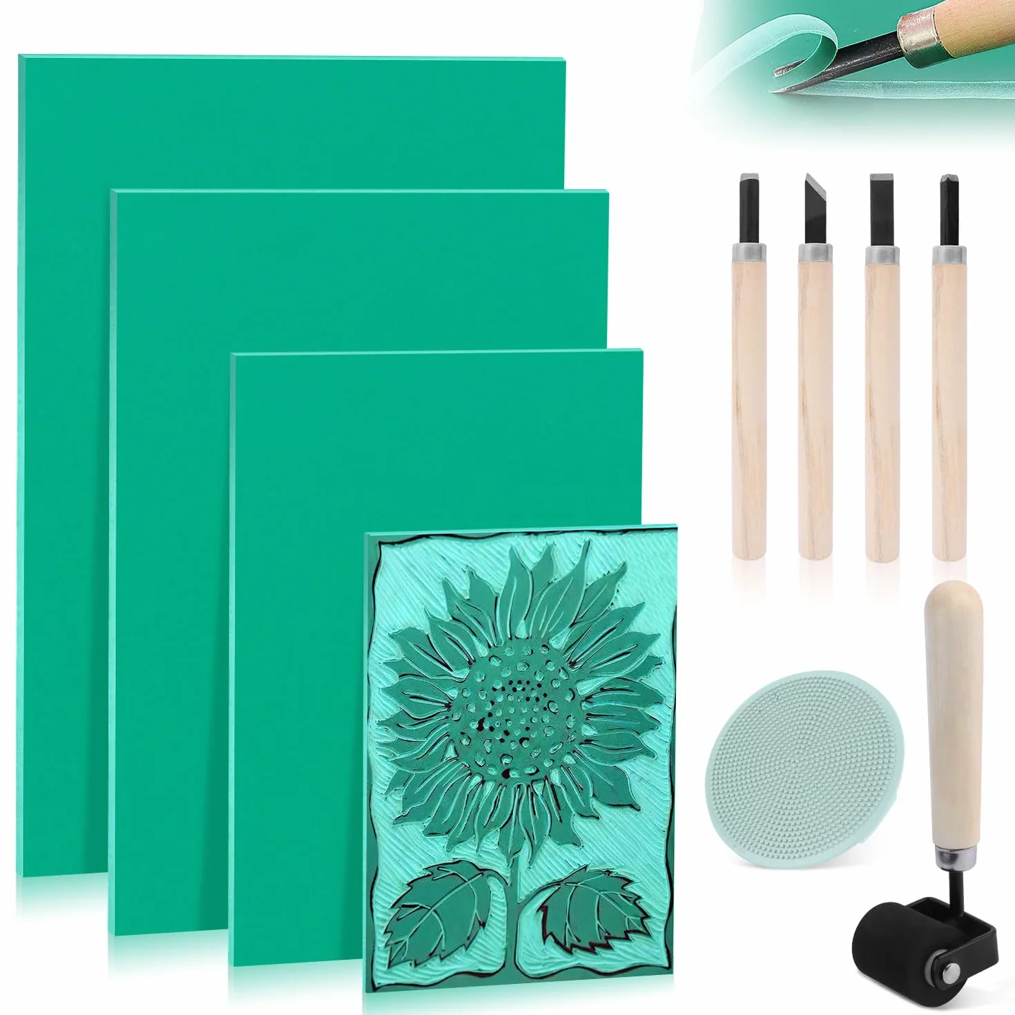 Linoleum per Incisione 10pcs Set A3 A4 A5 A6 Lastra Gomma Morbida con Rullo per Inchiostro per Timbri Artigianato Progetti di Stampa Fai Da Te