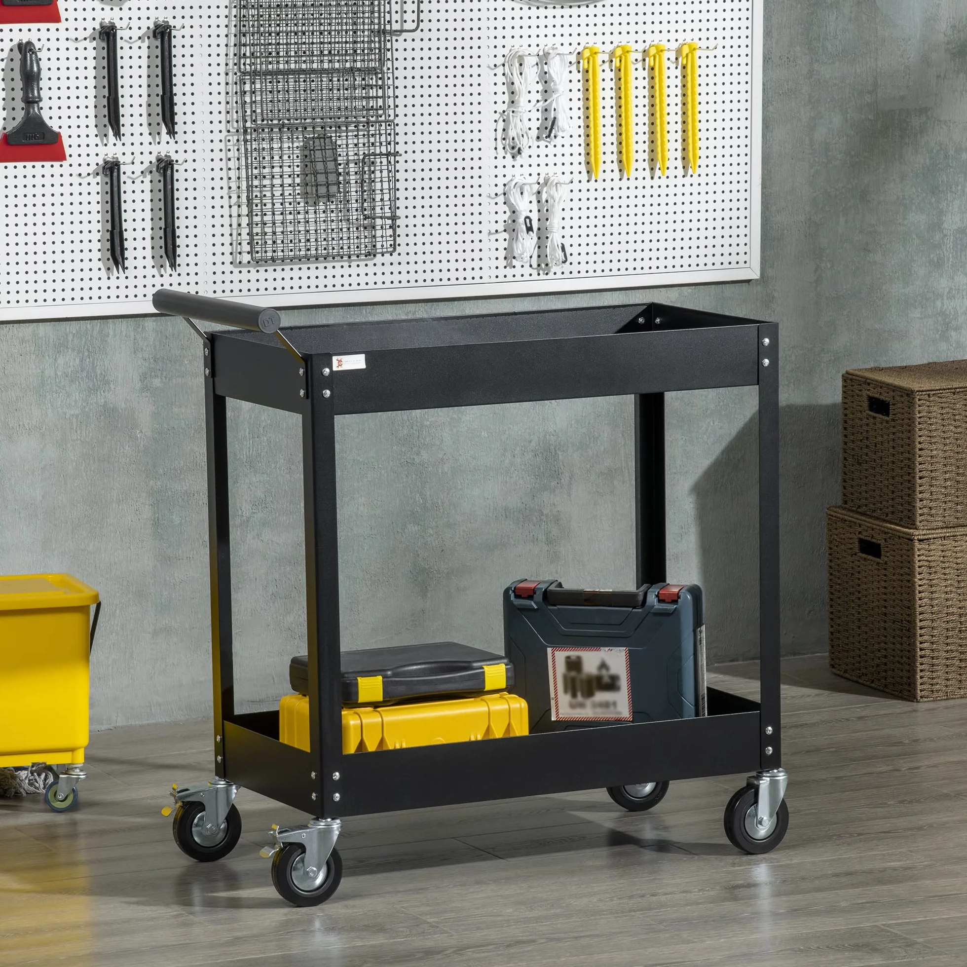 DURHAND Carrello Porta Utensili a 2 Ripiani, Officina Garage Acciaio 84.5x38x84cm Nero
