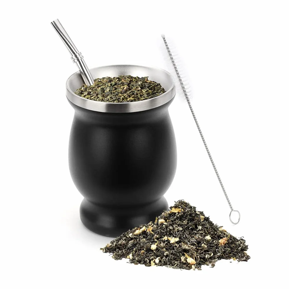 Tazze da tè Yerba Mate in acciaio inox 230 ml a doppia parete senza BPA nero