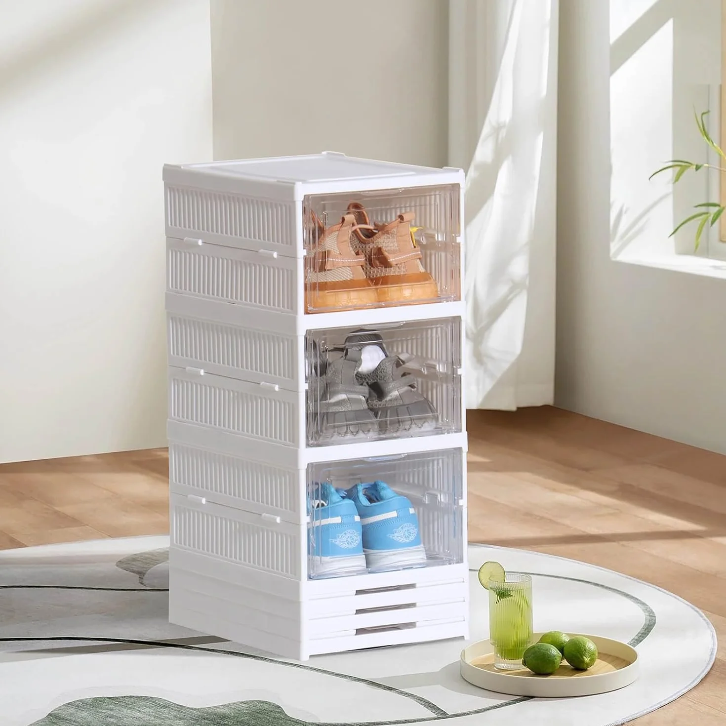 SQUADO Scatole Scarpe Porta Trasparenti 6 Piani Pieghevole Contenitori Organizzatore Portascarpe Scarpiera Shoe Storage Box con coperchio