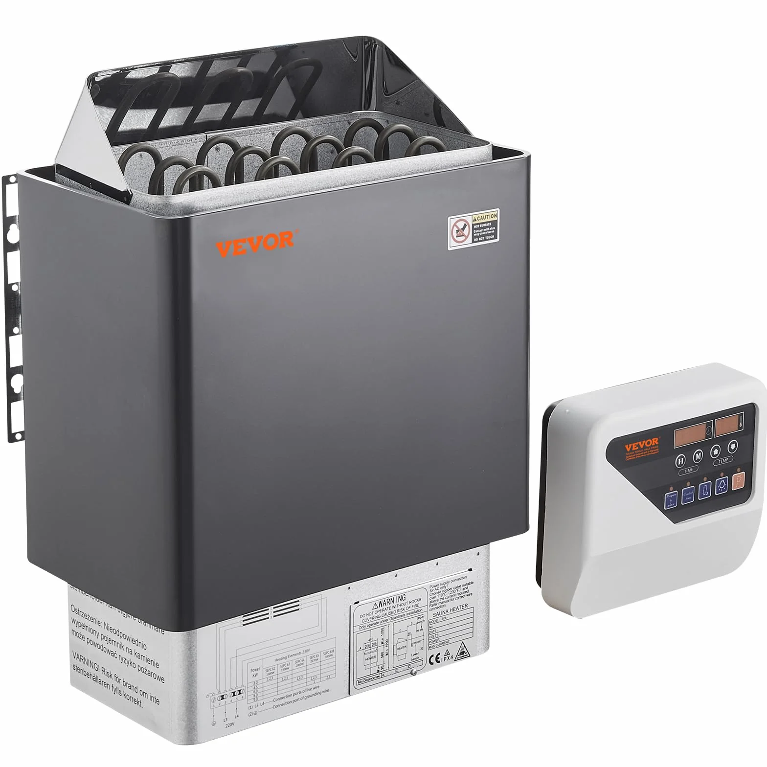VEVOR Stufa per Sauna Stufa Elettrica per Sauna 6 kW, Riscaldatore Portatile per Sauna Interno/Esterno 400 V 3 N con Timer da 3 Ore con Regolatore Digitale Uso Domestico 5-9 m³ Spa Commerciale Hotel