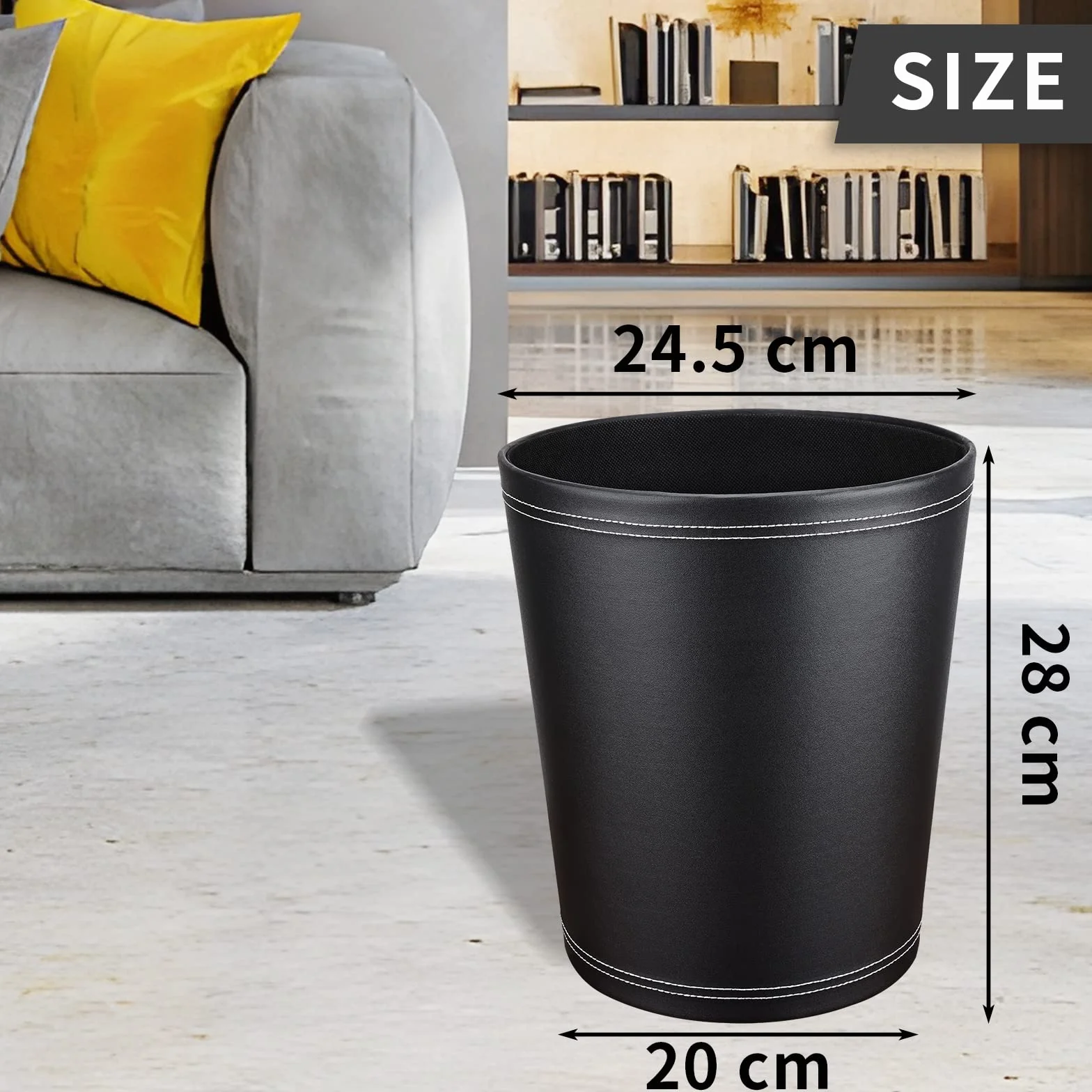 GORESE Cestino per la carta Ufficio, Cestino per la carta in pelle di colore Nero, design moderno, pattumiera per cucina, bagno, ufficio (Nero)