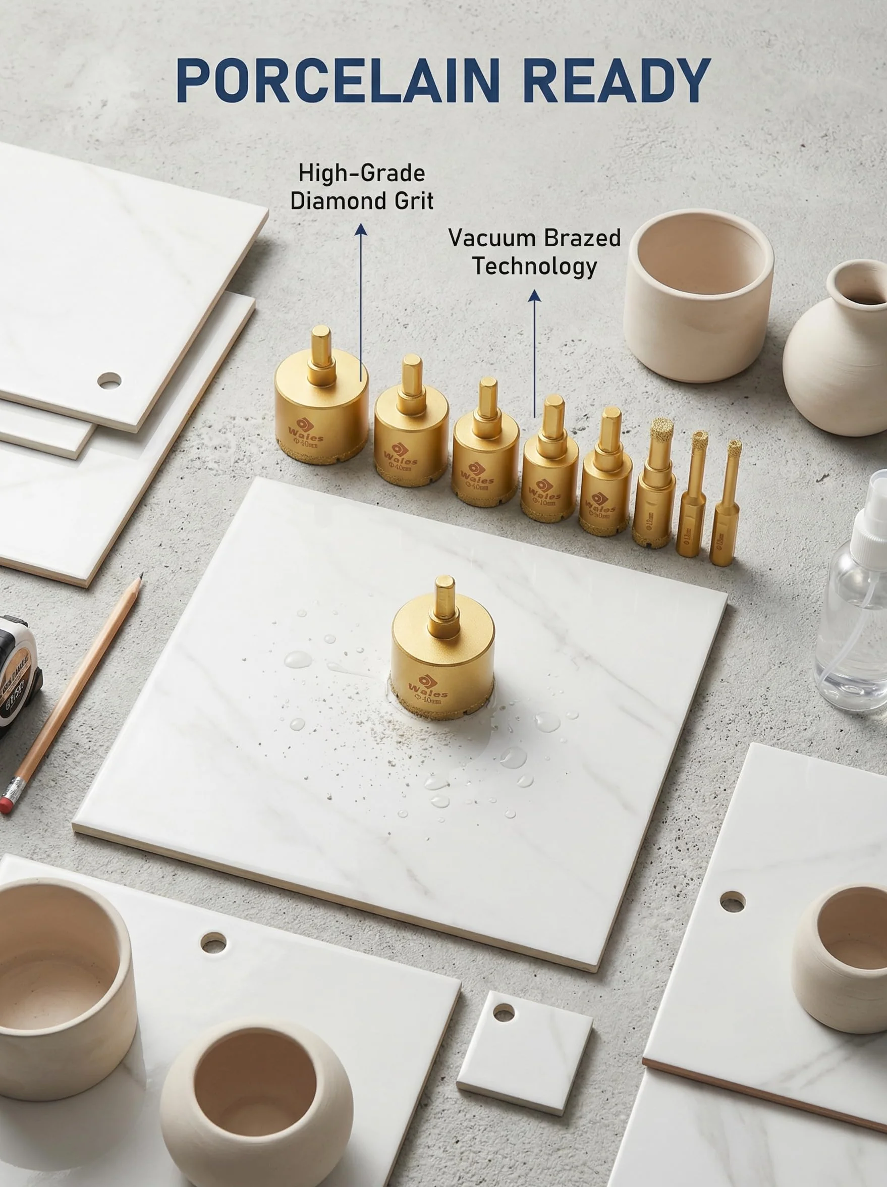 Set di 13 punte diamantate per saldatura a secco/a umido, set di seghe a tazza cave, 11 pezzi, apriscatole con guida per sega a tazza, adatto per ceramica, vetro, piastrelle, gesso (Basic)