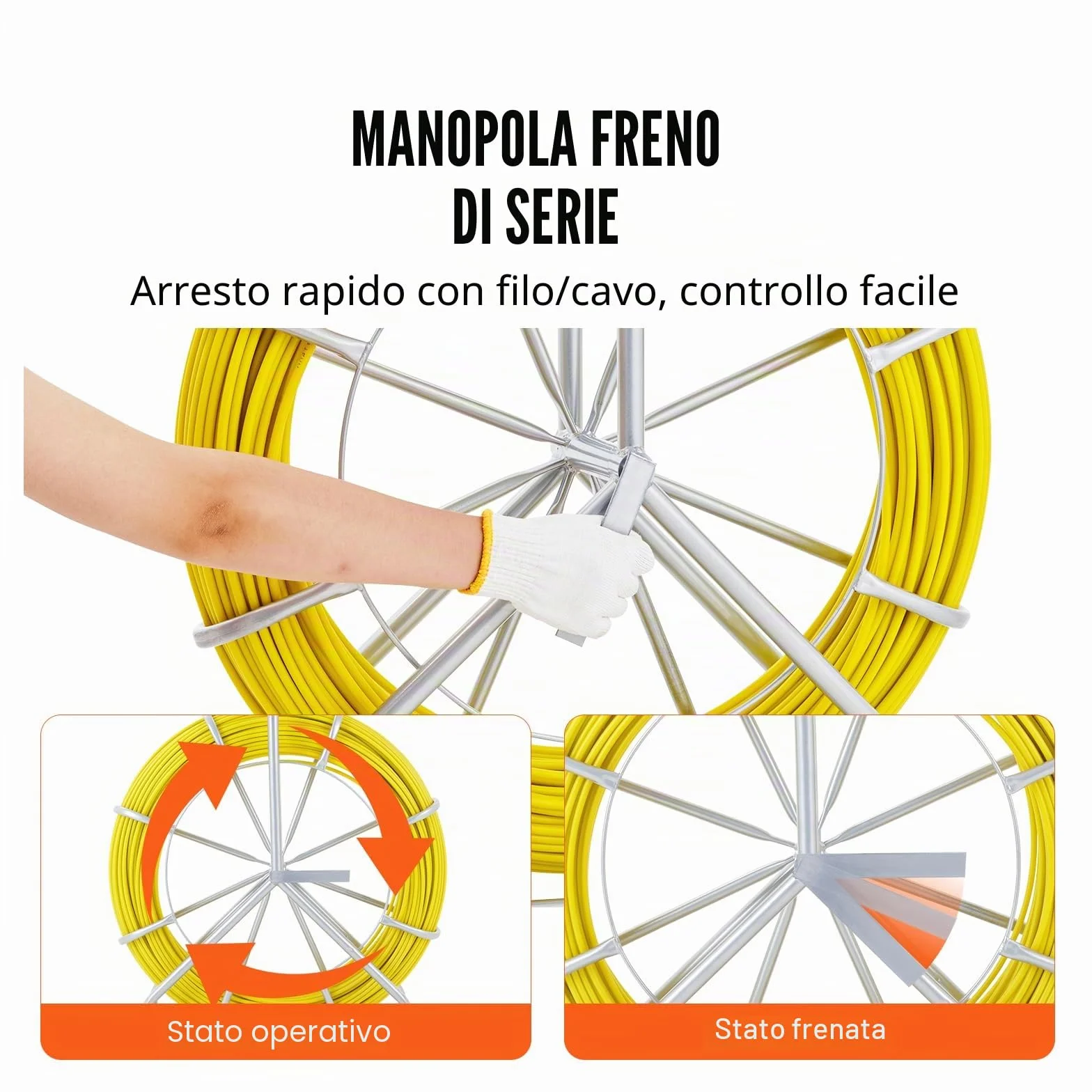 VEVOR Sonda Passacavi in Fibra di Vetro 7,9mm x 150m con Supporto in Metallo Estrattore a Nastro per Cavo Elettrico con 2 Teste di Trazione Strumento di Installazione del Cavo Elettrico in Fiberglass