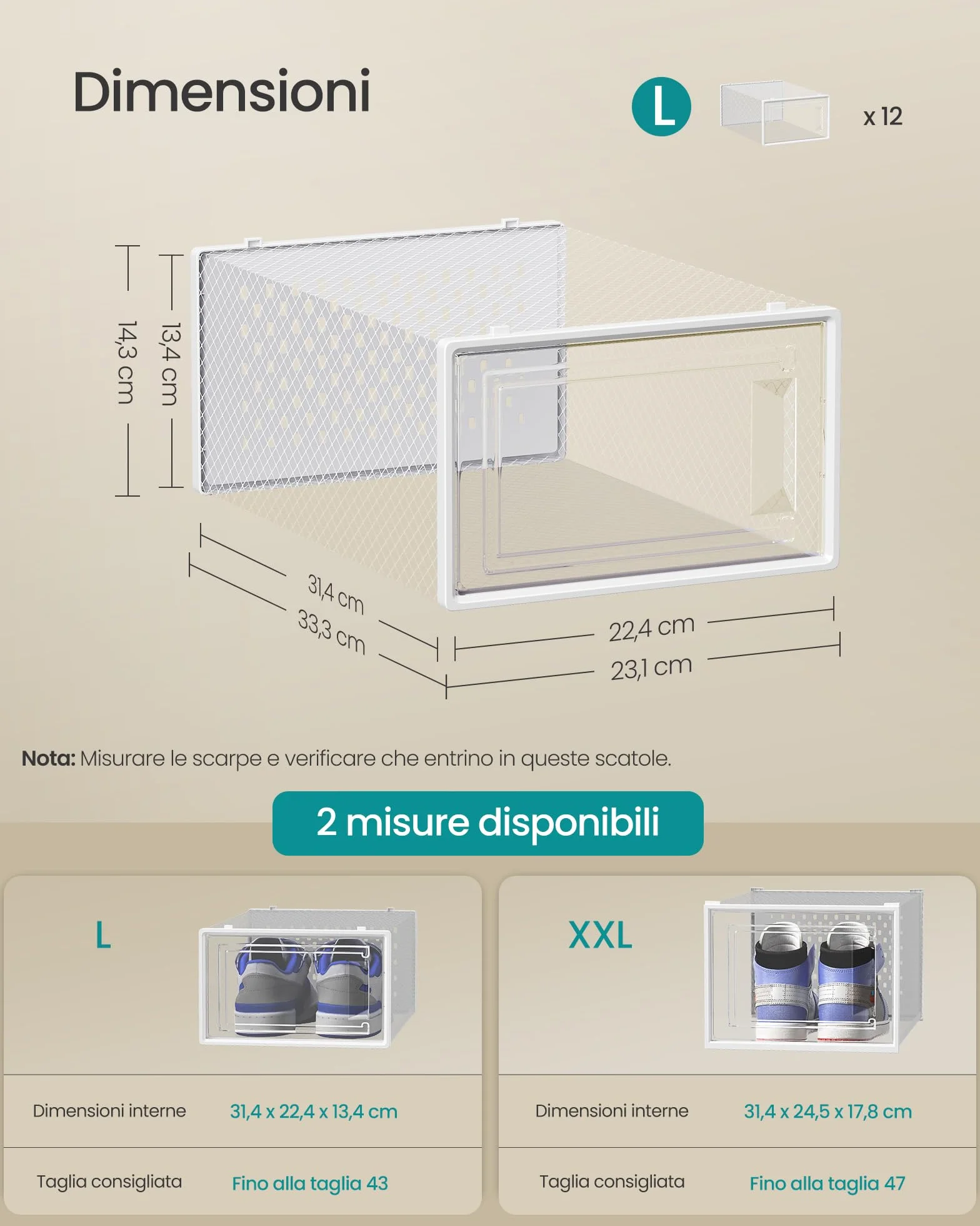 SONGMICS Scatole per Scarpe Pieghevoli e Impilabili Set di 12 Trasparente Bianco Nuvola LSP066W12