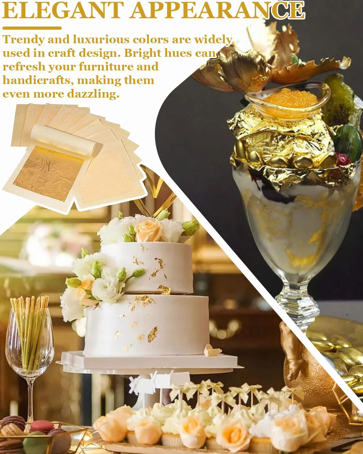 DAFNE 10 fogli di foglia d'oro 24K commestibile - foglia d'oro autentica, adatta per dolci, decorazioni di torte, pasticcini e cioccolatini - foglia d'oro per uso alimentare, adatta per creazioni