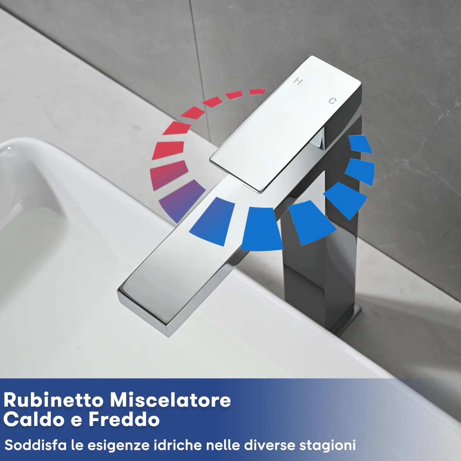 Rubinetto da Bagno Cromato, Miscelatore Lavabo Alto, Rubinetto Lavabo per Bagno, Miscelatore Acqua Calda e Fredda Regolabile, Acciaio Inossidabile (Argento)