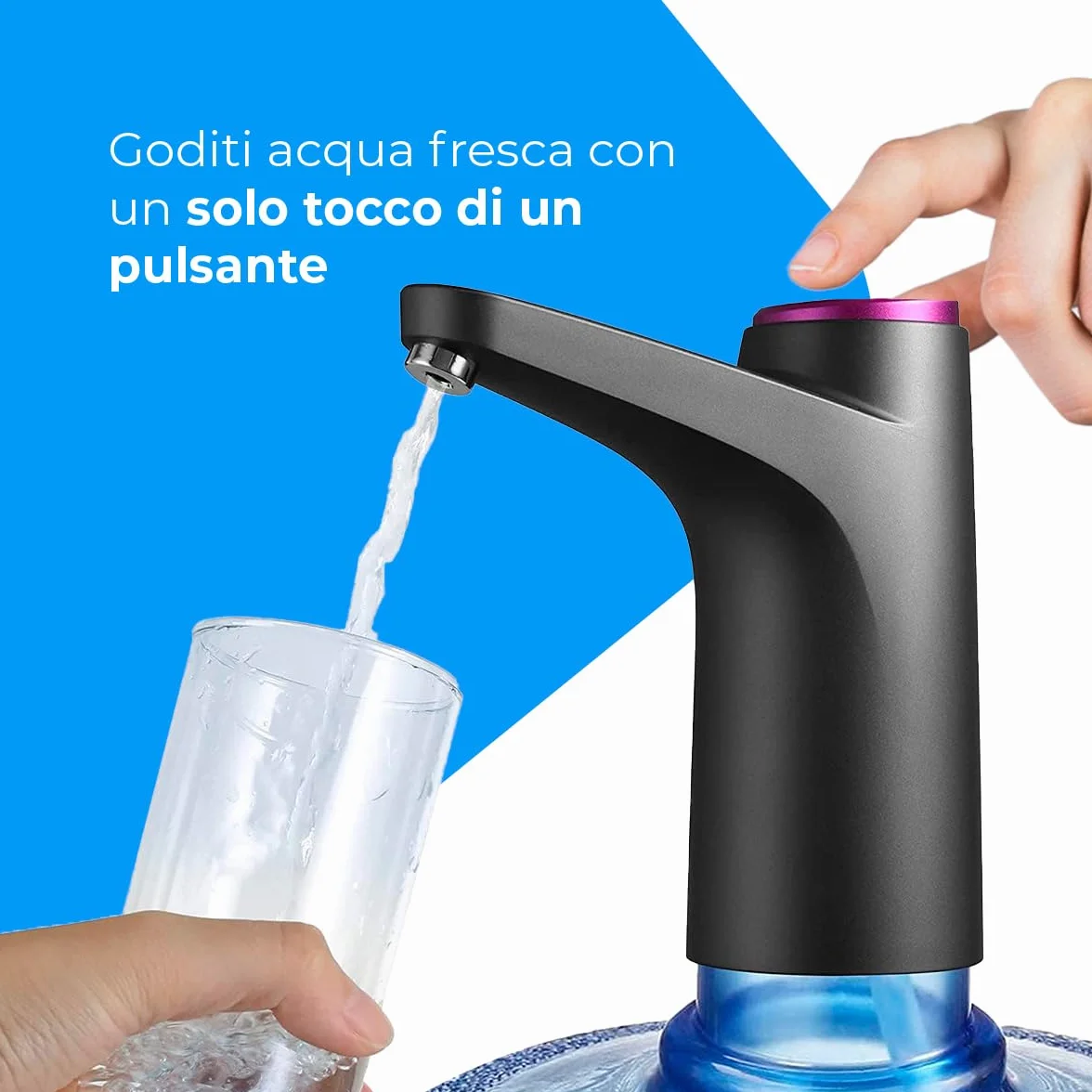 Distributore d'acqua NK con Indicatore LED, batteria ricaricabile USB 1200 mAh, silicone, compatibile 4,5-18,9L, adattatore 3,8-4,8cm, nero