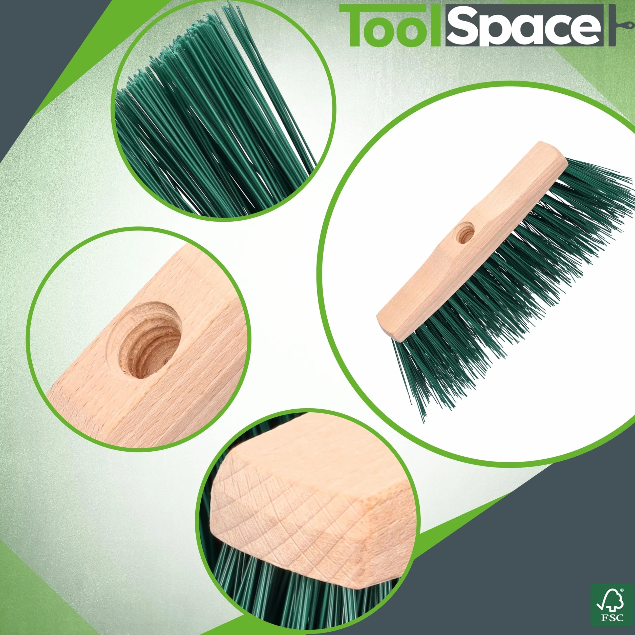 ToolSpace Scopa per Esterni e Interni 24 cm per Lavori Pesanti Spazzolone da Giardino Strada con Setole Dure e Lunghe in Plastica Senza Manico Supporto Legno per Cortile Garage Terrazzo