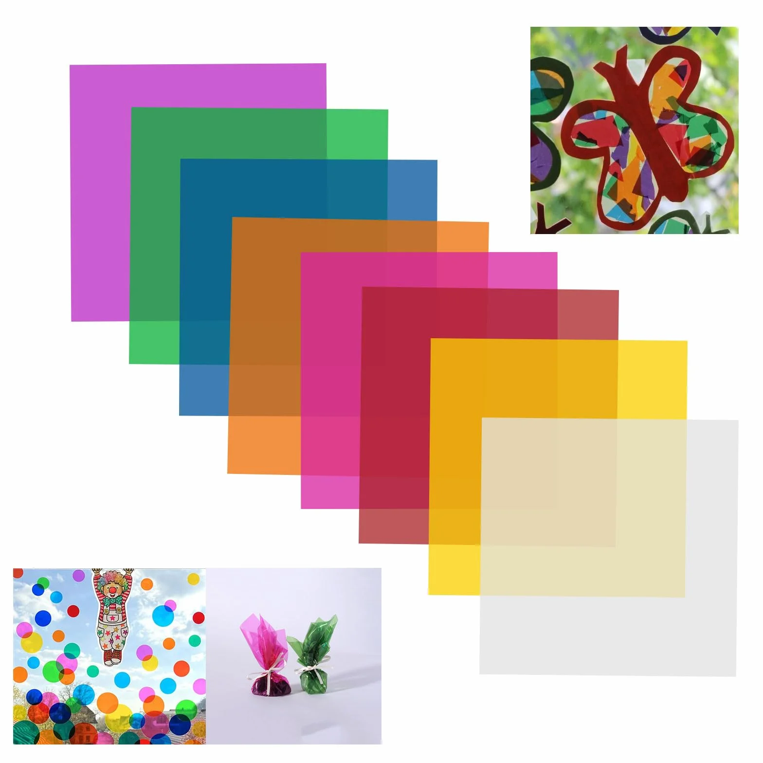 200 Fogli Trasparenti Colorati 19 cm X 19 cm, Pellicola Colorata In 8 Colori, Quadrati Colorato Transparency Film Fogli Acetato Colorati per Confezionare Caramelle, Scrapbooking, DIY Artigianato