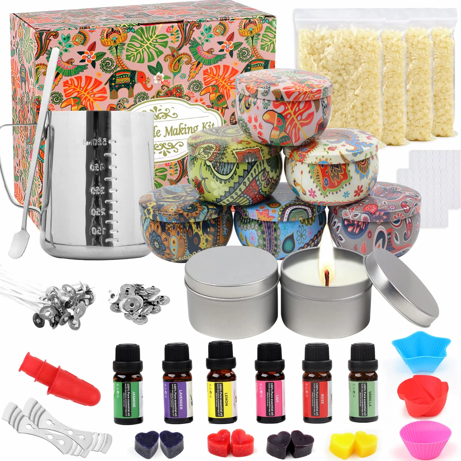 Kit per realizzare candele profumate fai da te, set di candele fai da te con profumo di cera d'api da, 8 barattoli per candele, 6 oli profumati, 8 blocchi coloranti, 500 ml, ecc. Crea le tue candele