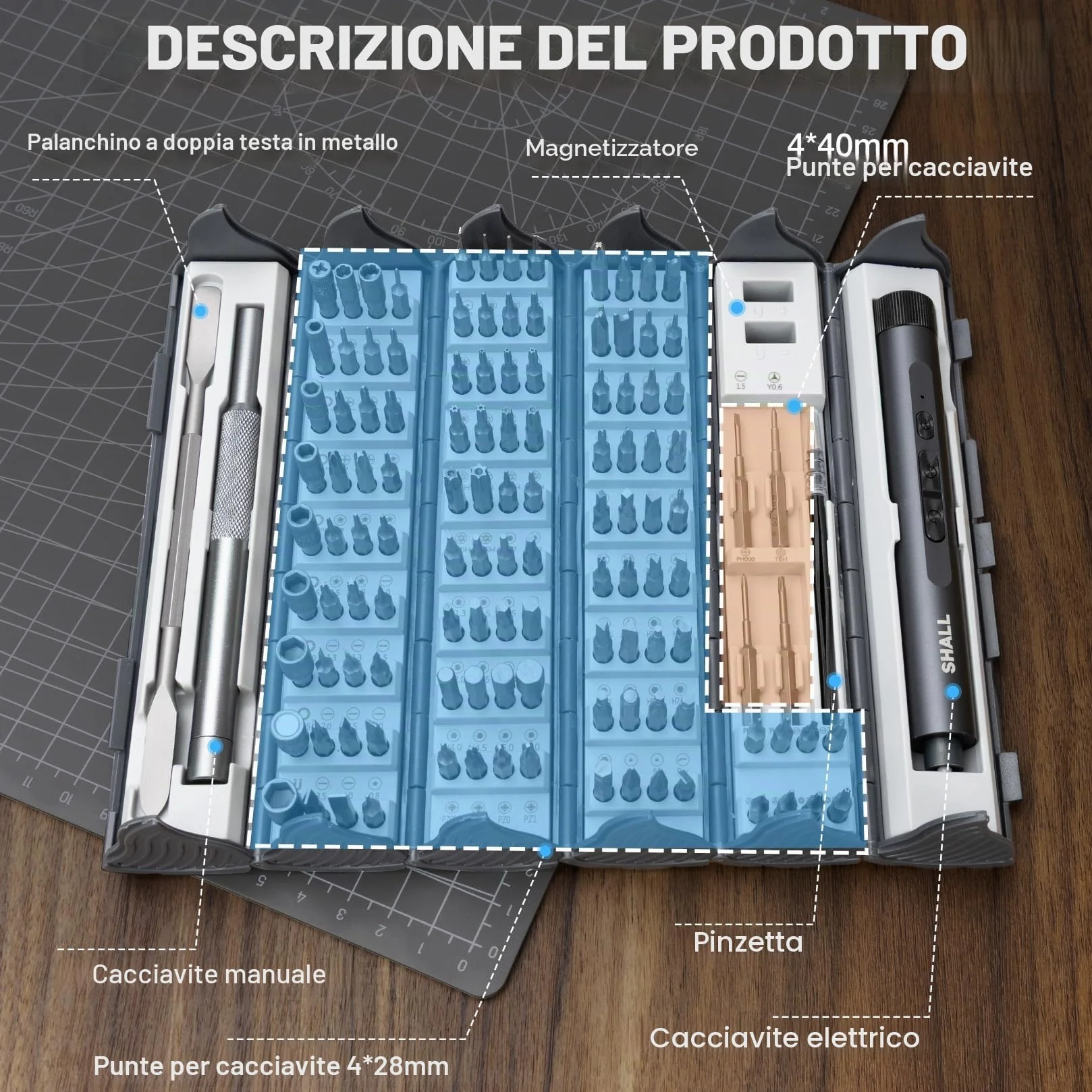 SHALL Set di 127 mini cacciaviti elettrici, 120 punte S2, con cacciaviti elettrici e manuali a penna, per laptop, iPhone, occhiali ed elettronica