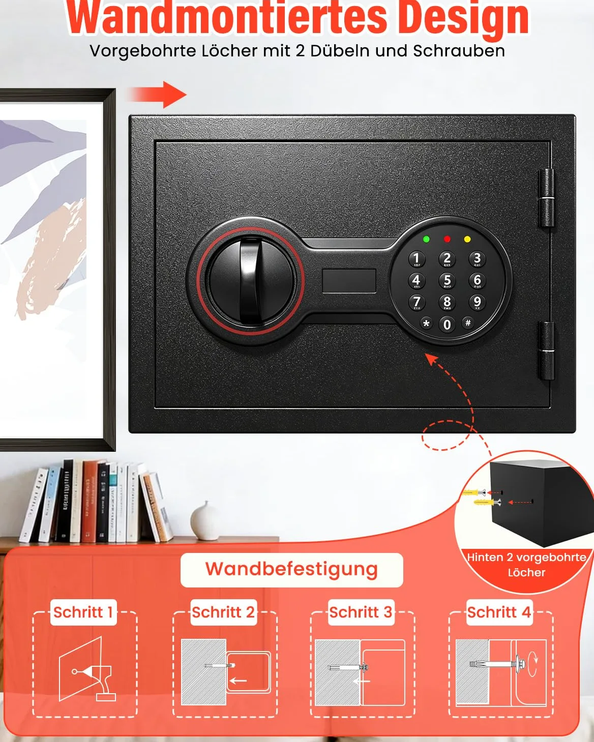 Cassaforte ignifuga per casa, mobile digitale con serratura a combinazione, sistema di allarme e ripiano rimovibile, piccola cassaforte per contanti, documenti importanti, 25 l