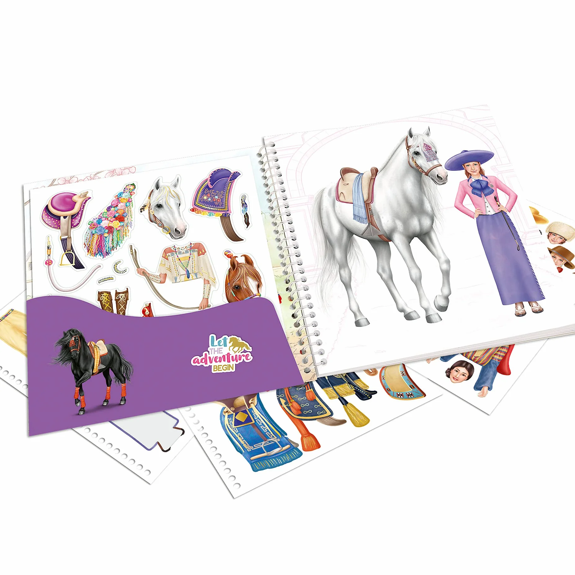 Depesche 12431 Miss Melody Dress Me Up Around The World - Libro di Adesivi con 24 Pagine per disegnare Motivi di Cavalli, Inclusi 11 Fogli di Adesivi