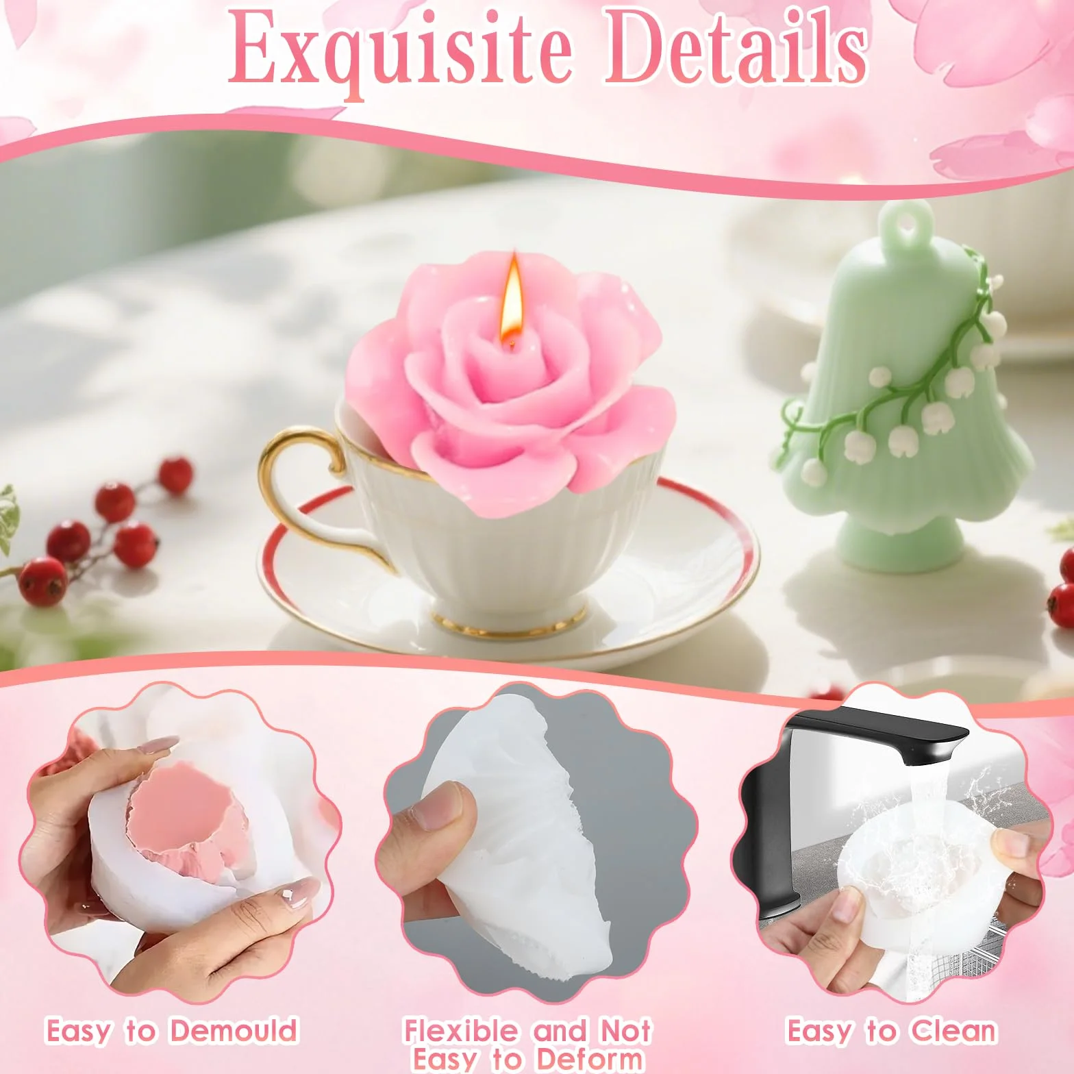 4 Pezzi Stampi in Silicone per Candele a Forma di Fiore, Stampi in Silicone per Candele, Stampo per Candele per la Creazione di Candele Fai da Te, Saponi, Decorazioni per la Casa, Artigianato in Gesso