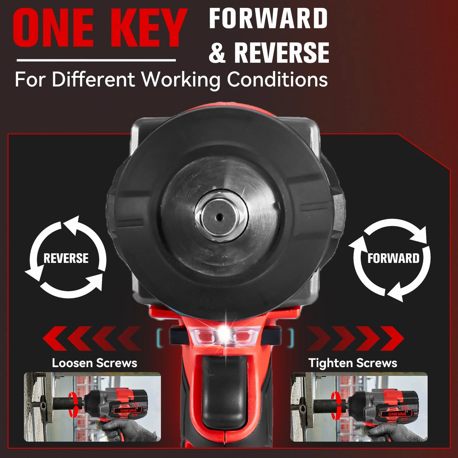 ONEVAN avvitatore a impulsi a batteria 1700Nm Brushless 1/2" senza fili 2 batterie 4,0 Ah