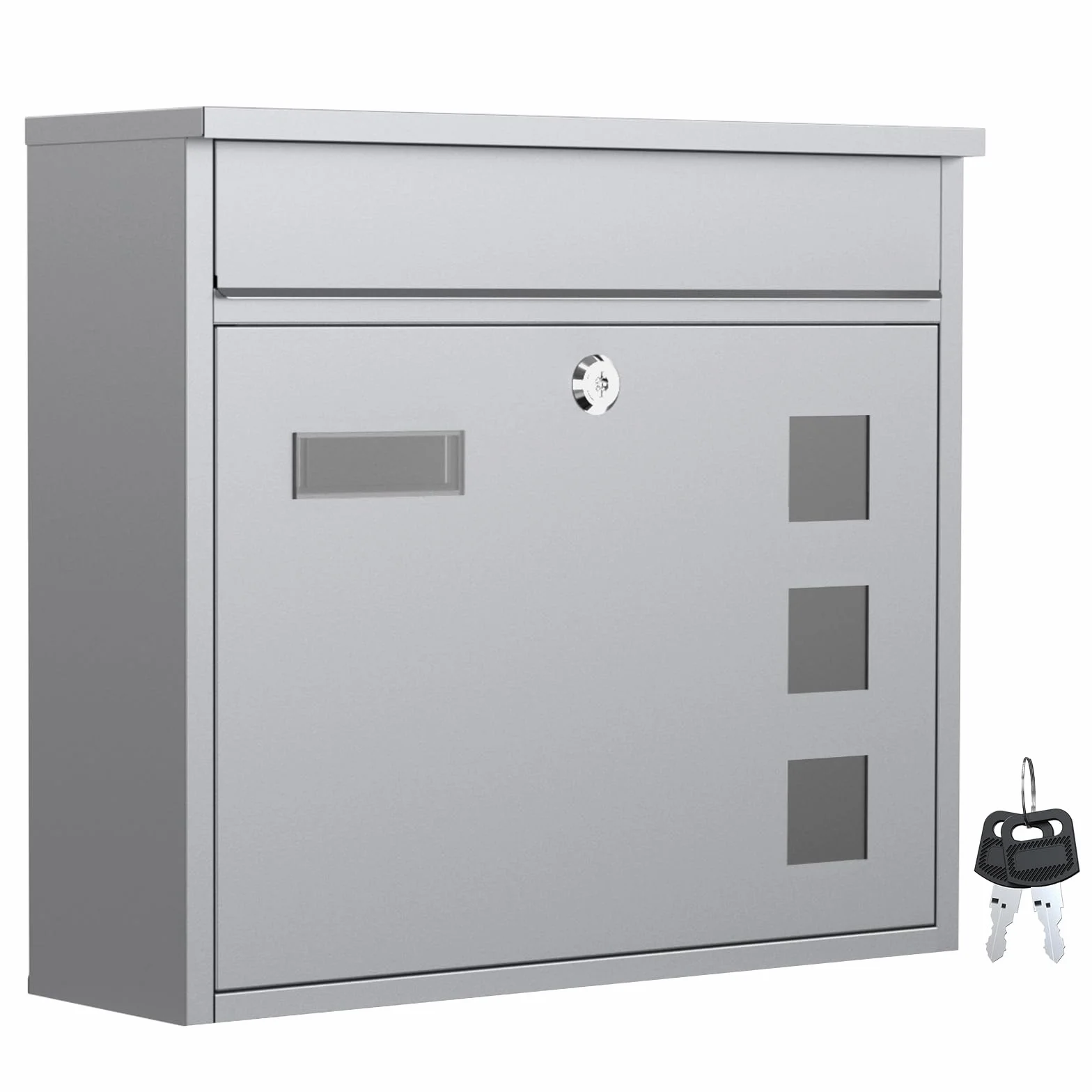Wiltec Cassetta postale singola V12 in acciaio verniciato a polvere grigio con finestrelle e vetrino portanome