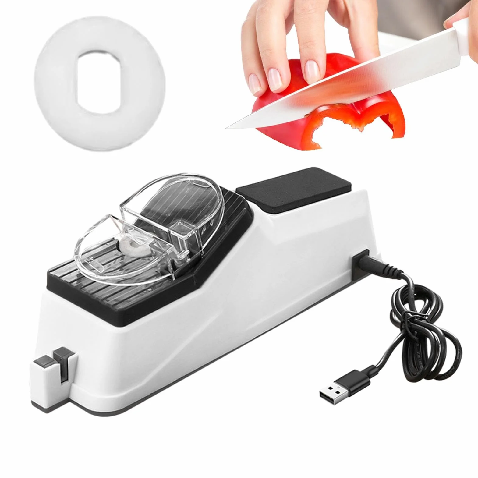 Affilacoltelli elettrico - Affilacoltelli professionale leggero per la casa | Utensili da cucina per 5 secondi di affilatura e lucidatura rapida, con copertura protettiva