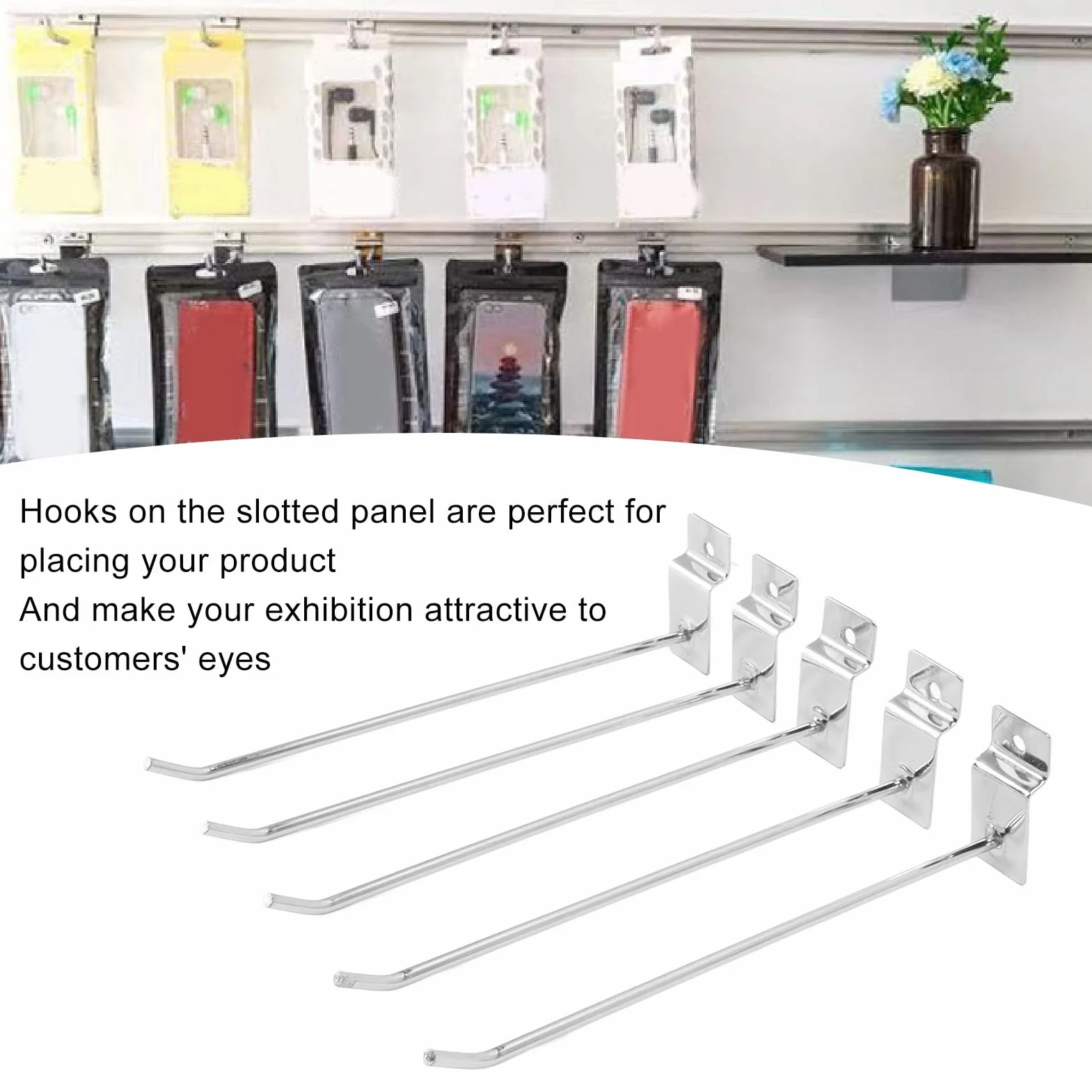 50 Pezzi 20cm Ganci per Pannello Dogato, Gancio per Display per Griglia in Metallo Forato Gancio per Scaffale per Supermercato per Esposizione Commerciale al Dettaglio