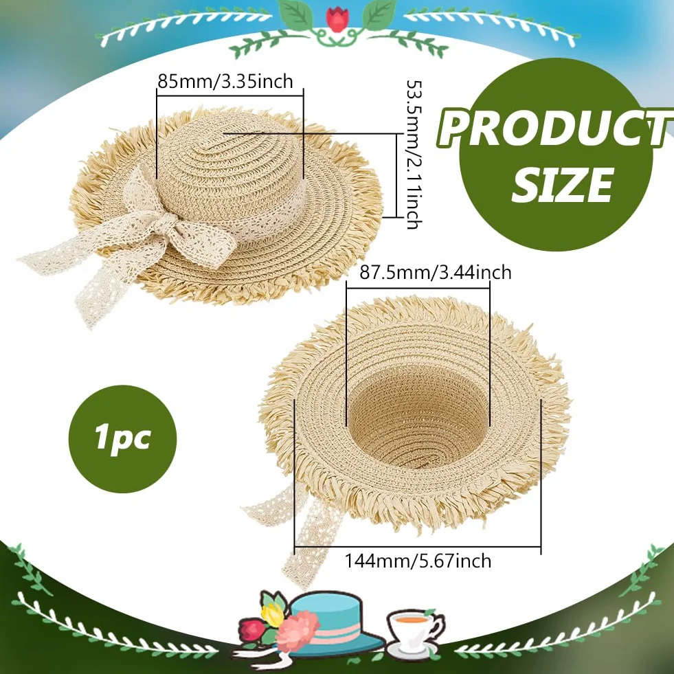 FINGERINSPIRE Cappelli di Paglia 87.5mm Beige Fiocco Bianco Decorazioni Cowboy Berretto Intrecciato Fai da Te