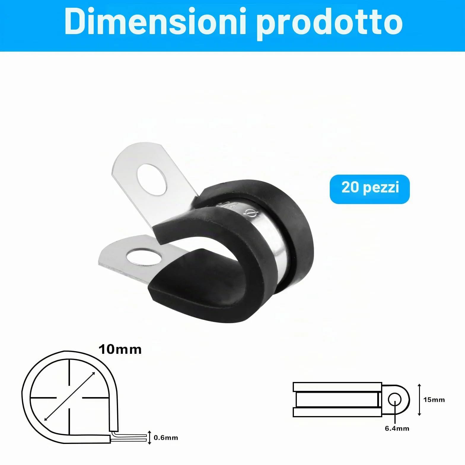 20 PzFascette Stringitubo con Inserto in Gomma, 10mm Morsetto a P per Tubo Flessibile, Fascette Fermacavi, Fascette Fermacavo a Vite in Acciaio Inox per Cavi in Gomma(10 mm)
