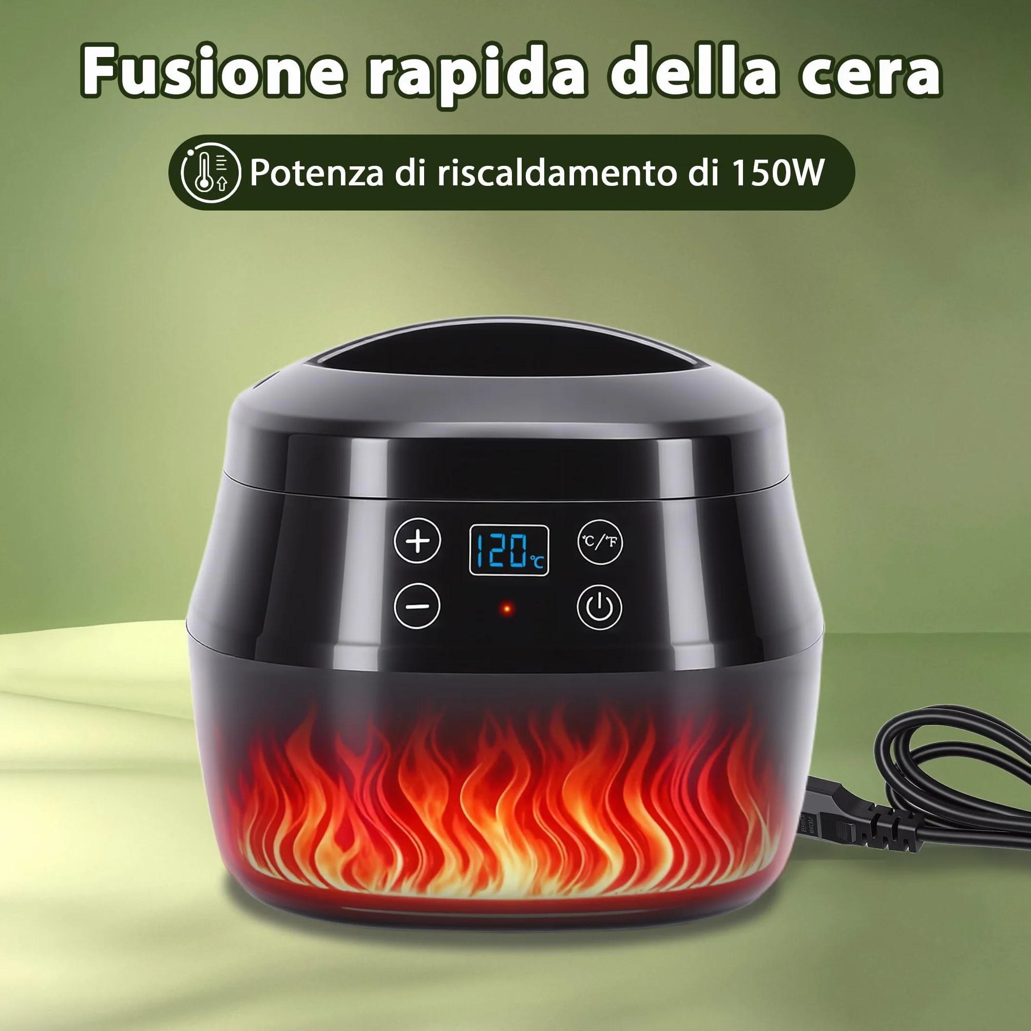 HISUEKIG 1L Sciogli Cera per Candele Elettrico, 150W Pentola per Fusione di Cera con LED Digitale Display, indicatore di temperatura, stoppini, centraggio e cucchiaio per produzione di candele