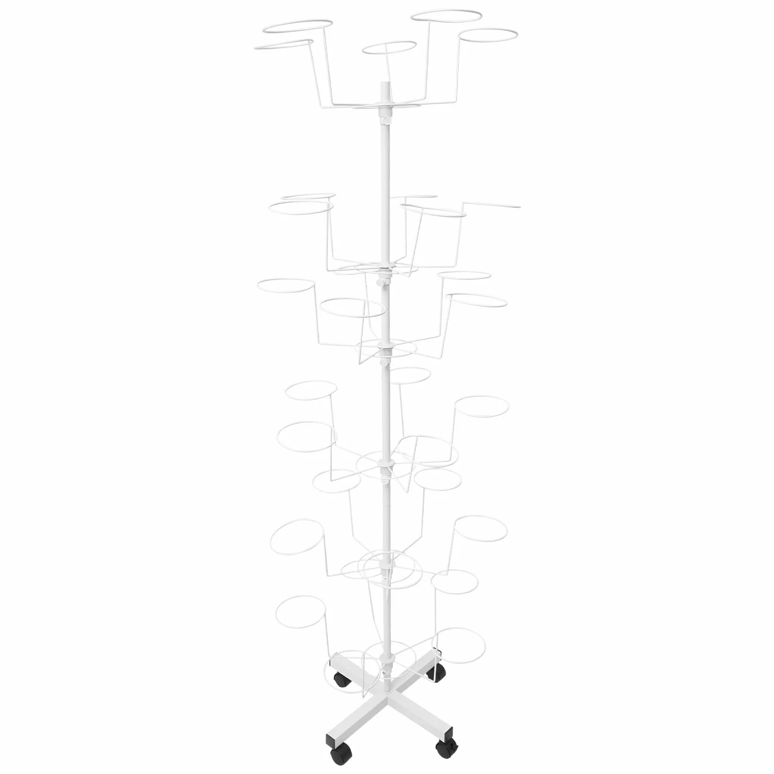 Supporto per cappelli a 6 livelli con ruote, 30 supporti per parrucche, porta cappelli, porta cappelli, in metallo, per cappelli, parrucche, bianco
