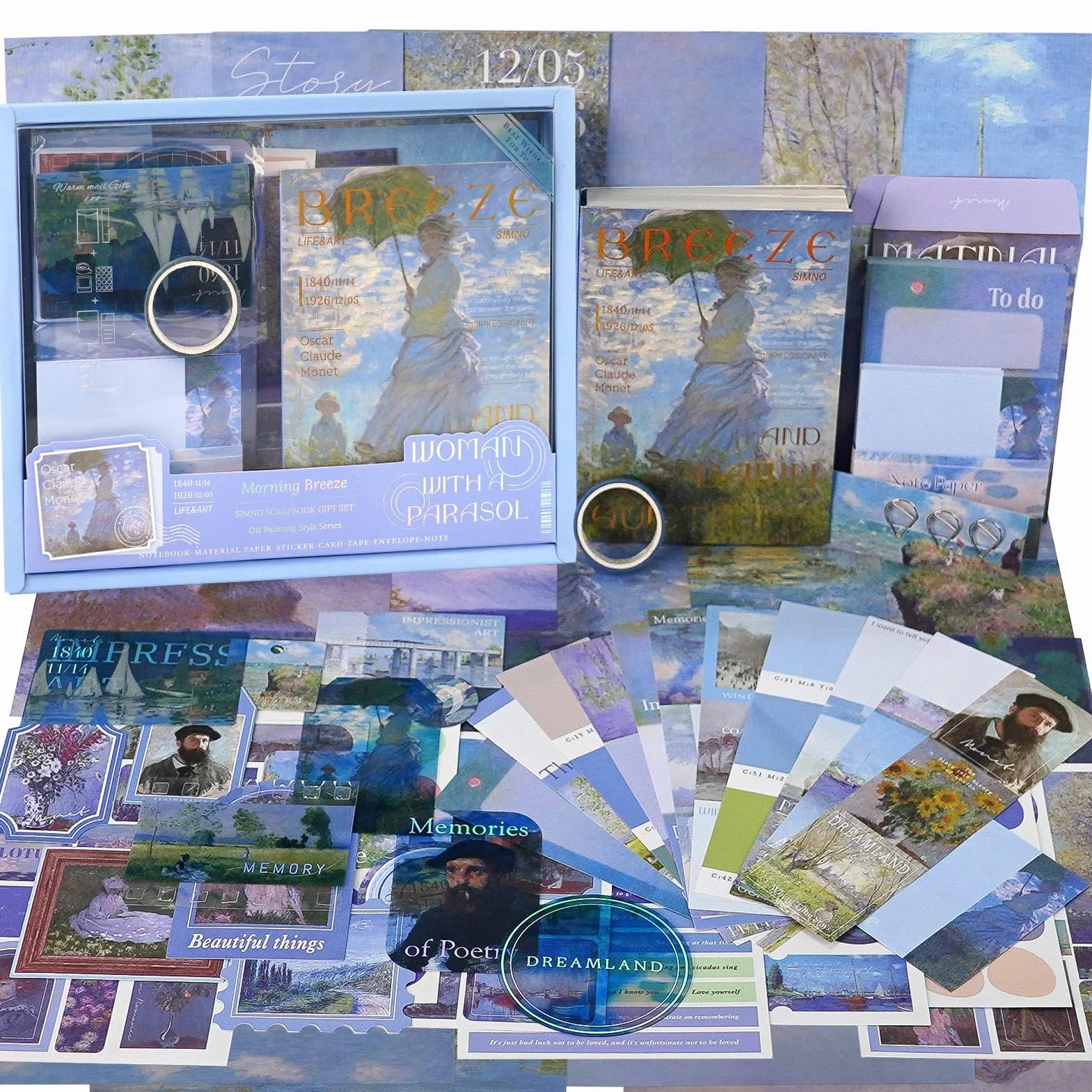 Funto Kit per Scrapbooking (116 PCS), Serie Pittura a Olio - Brezza del Mattino, Perfetto per Materiali Bullet Scrapbooking, Planner DIY Arts Craft Collage
