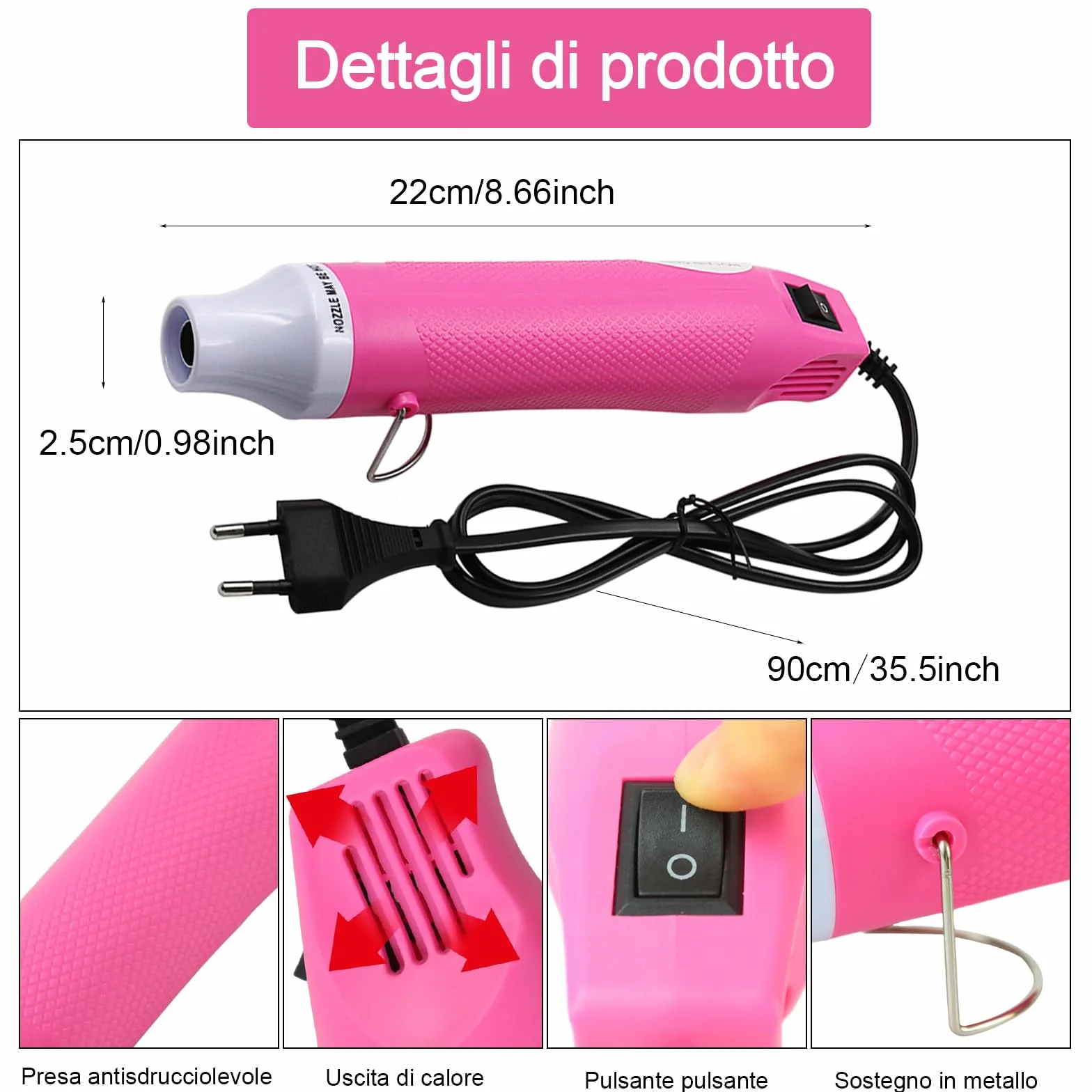 Pistola Termica,Pistola Aria Calda Professionale 300W,Pistola Termica Elettrica Portatile,per Goffratura Artigianale,Tubi Termorestringenti,Asciugatura Vernice,Argilla,Timbri in Gomma（Rosa）