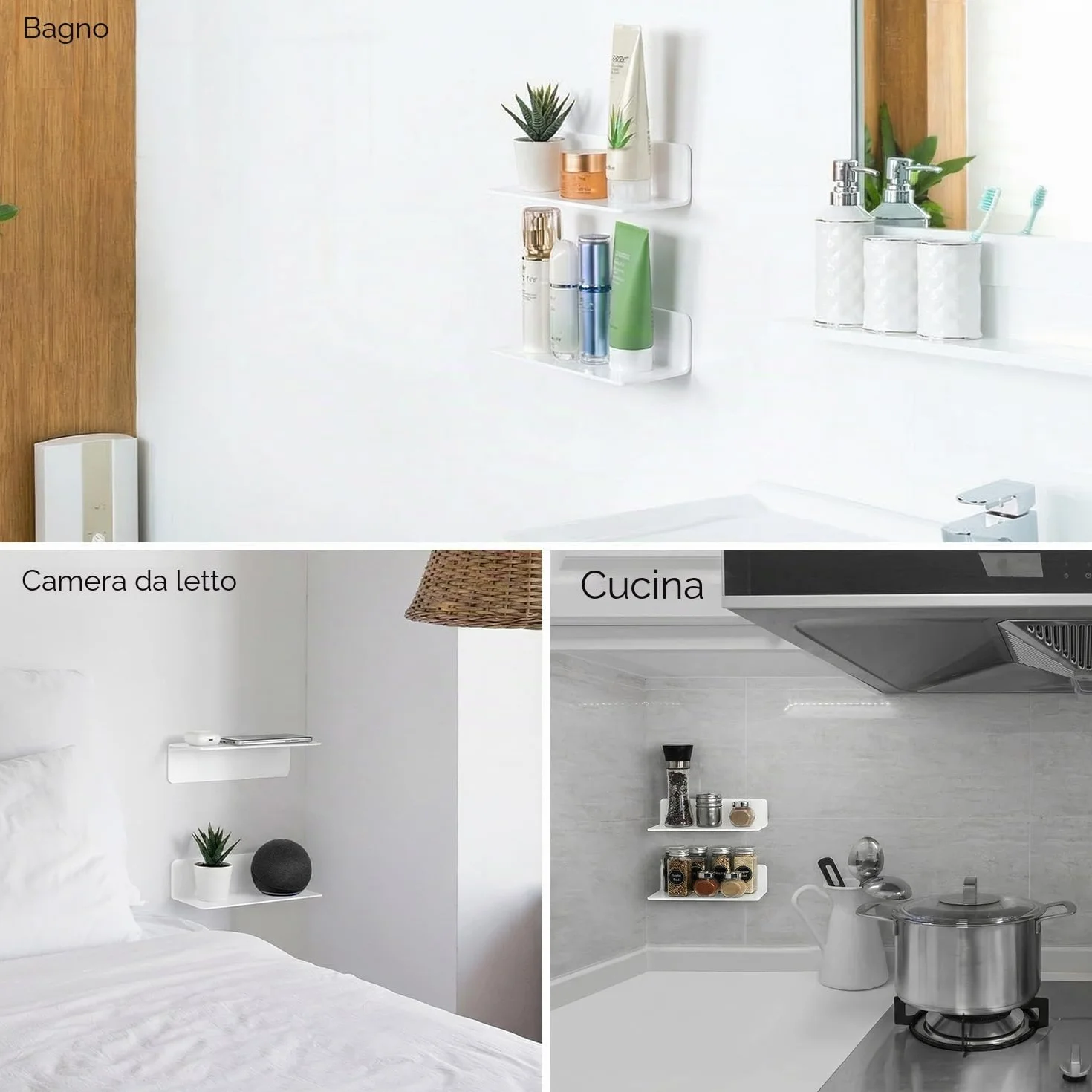 OAPRIRE Mensole da Muro Bianche in Acrilico 2 Pezzi - Espandi Facilmente Lo Spazio Della Parete - 23cm Mensola Adesiva da Muro per Cameretta, Bagno, Cucina, Salotto, Con Fermacavi