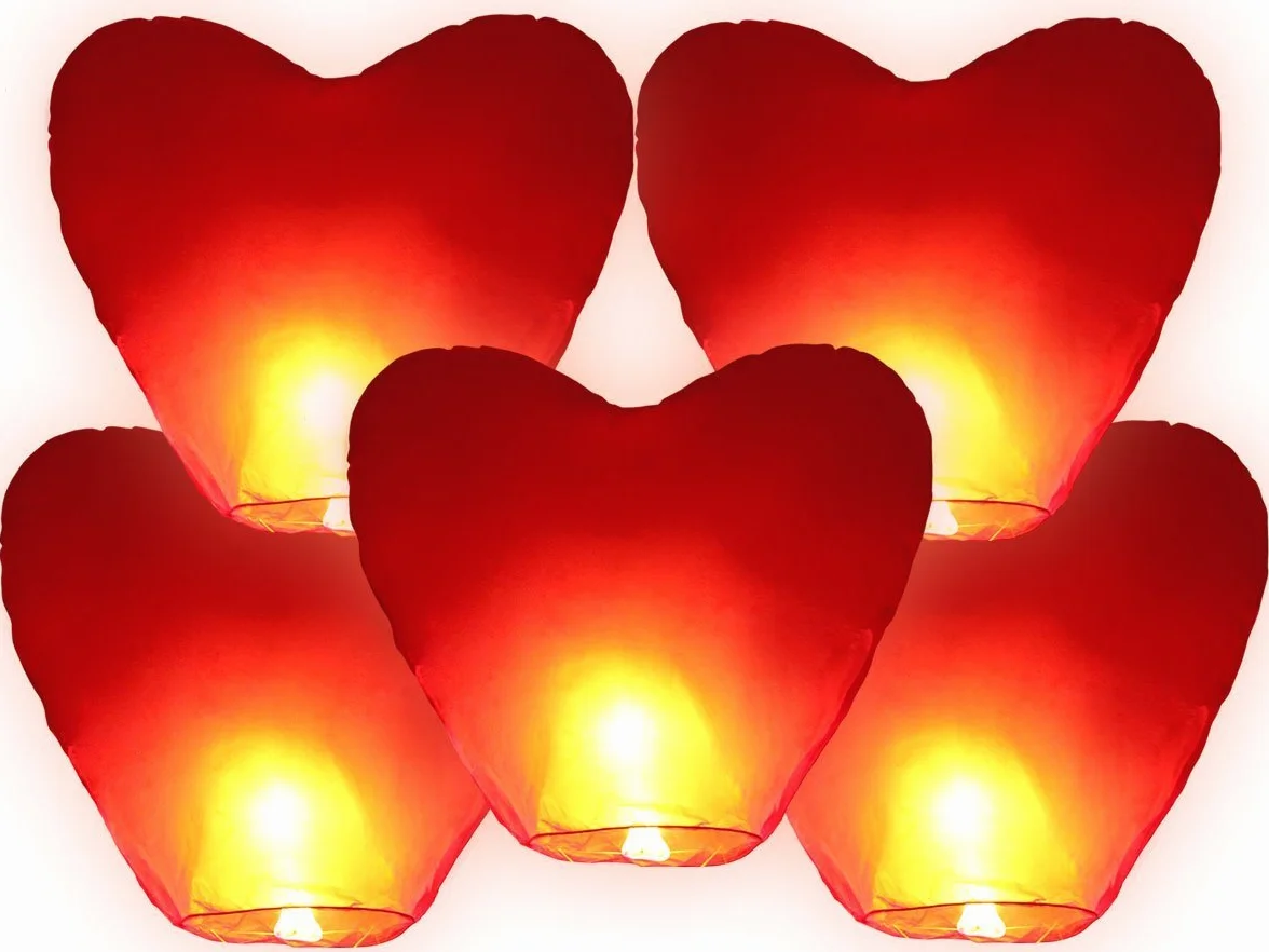 JRing 5 Pezzi Sky Lantern lanterna Cinese Cinesi Volante Mongolfiera per Matrimonio a Forma di Cuore Rosso