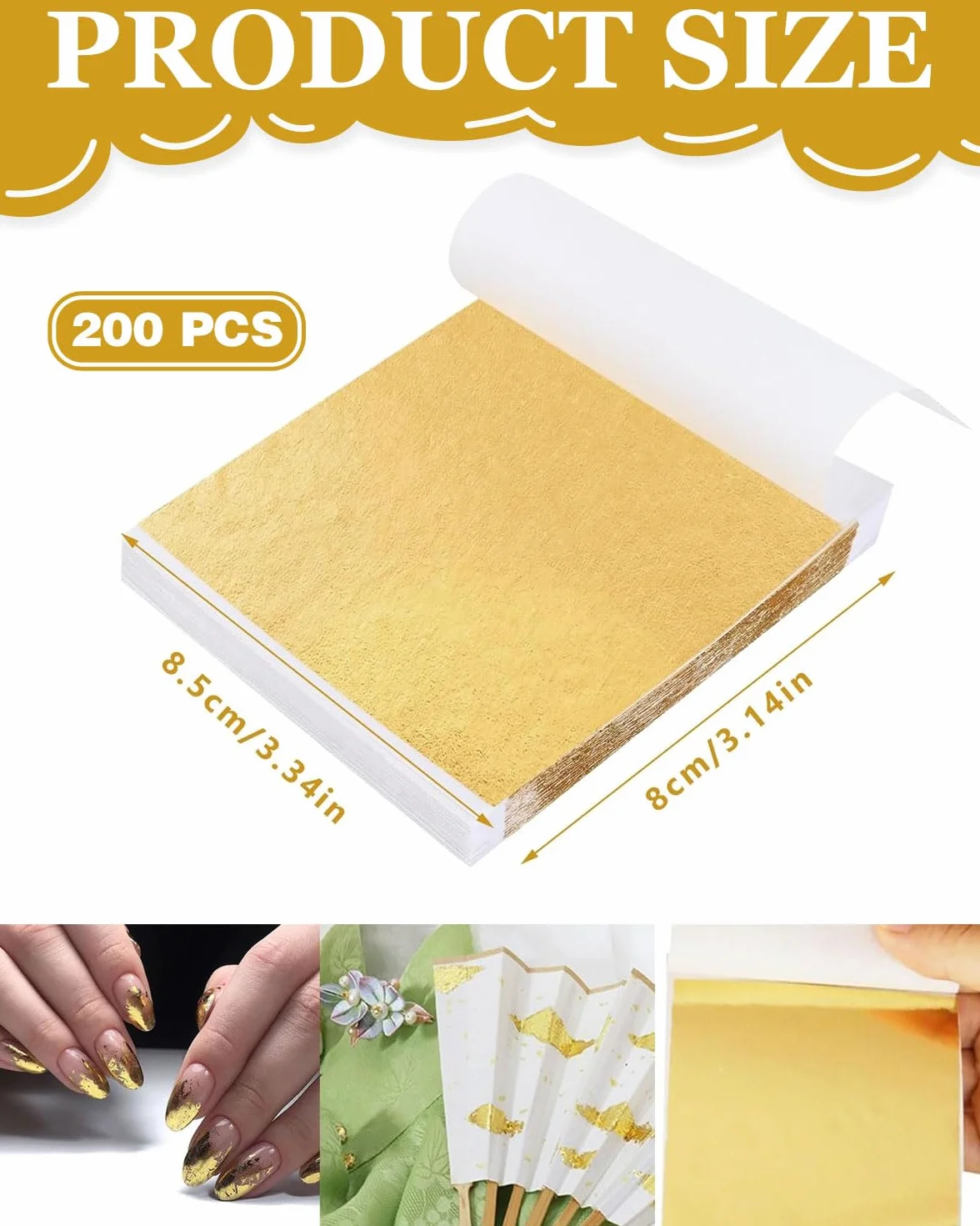 DAFNE 200 fogli di foglia d'oro, foglia d'oro artigianale, carta foglia d'or, adesivo, con pittura acrilica, artigianale, lamina d'oro artigianale, fai da te