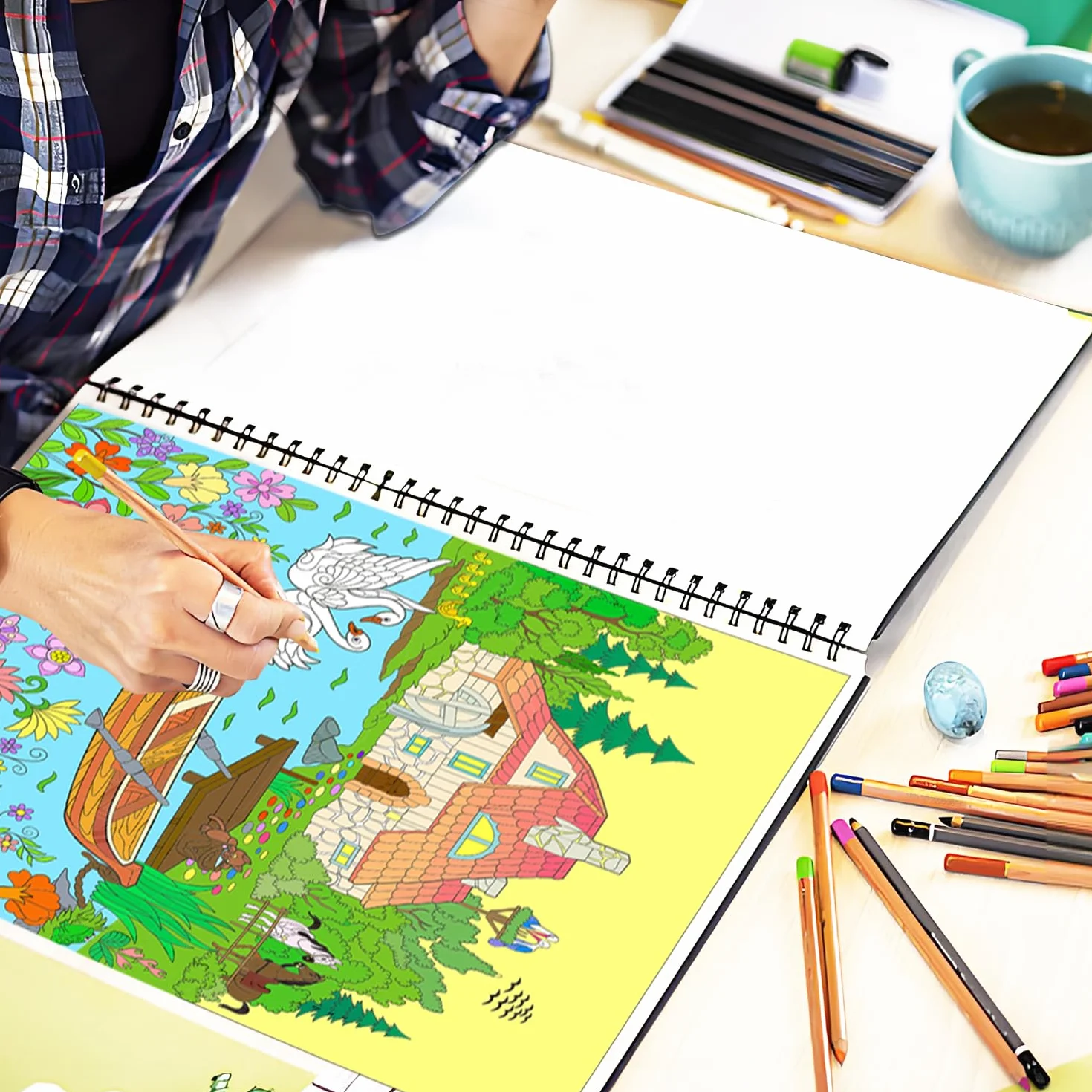 Aannanl 3 Pezzi Libri da Colorare per Adulti, Album da Colorare per Adulti Antistress incluso Mandalas, Fiori e Casa da Favola Tema,A4 Dimensioni,60 Immagini,Anti-Stress e Ansia
