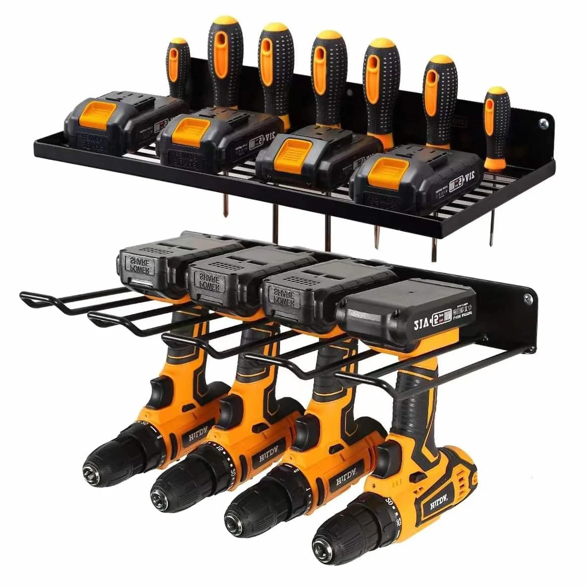 Portautensili per Utensili Elettrici, Supporto Da Parete per Trapano, Supporto per Trapano per 5 Utensili Elettrici, Supporto per Trapano, In Metallo Massiccio, Per Garage, Casa, Officina (Nero)