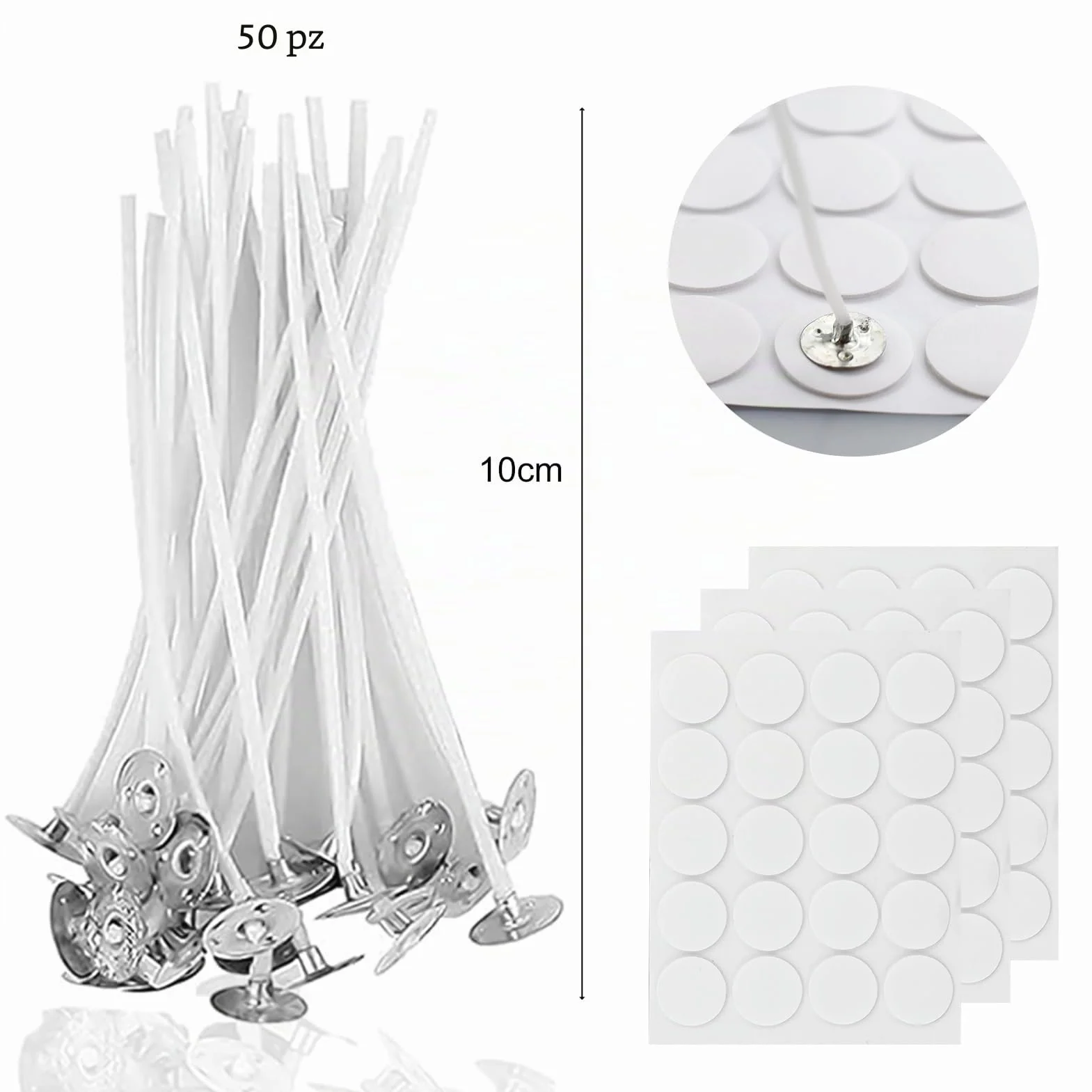 50 stoppine per candele da 10 cm, Cotton Candle Wick per la produzione di candele, fai da te