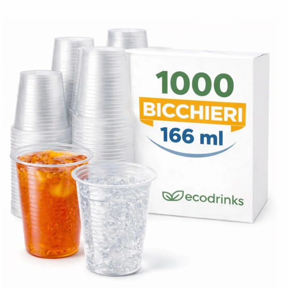 Bicchieri Trasparenti 166 ml 1000 Pezzi Riciclabili Extra Resistenti