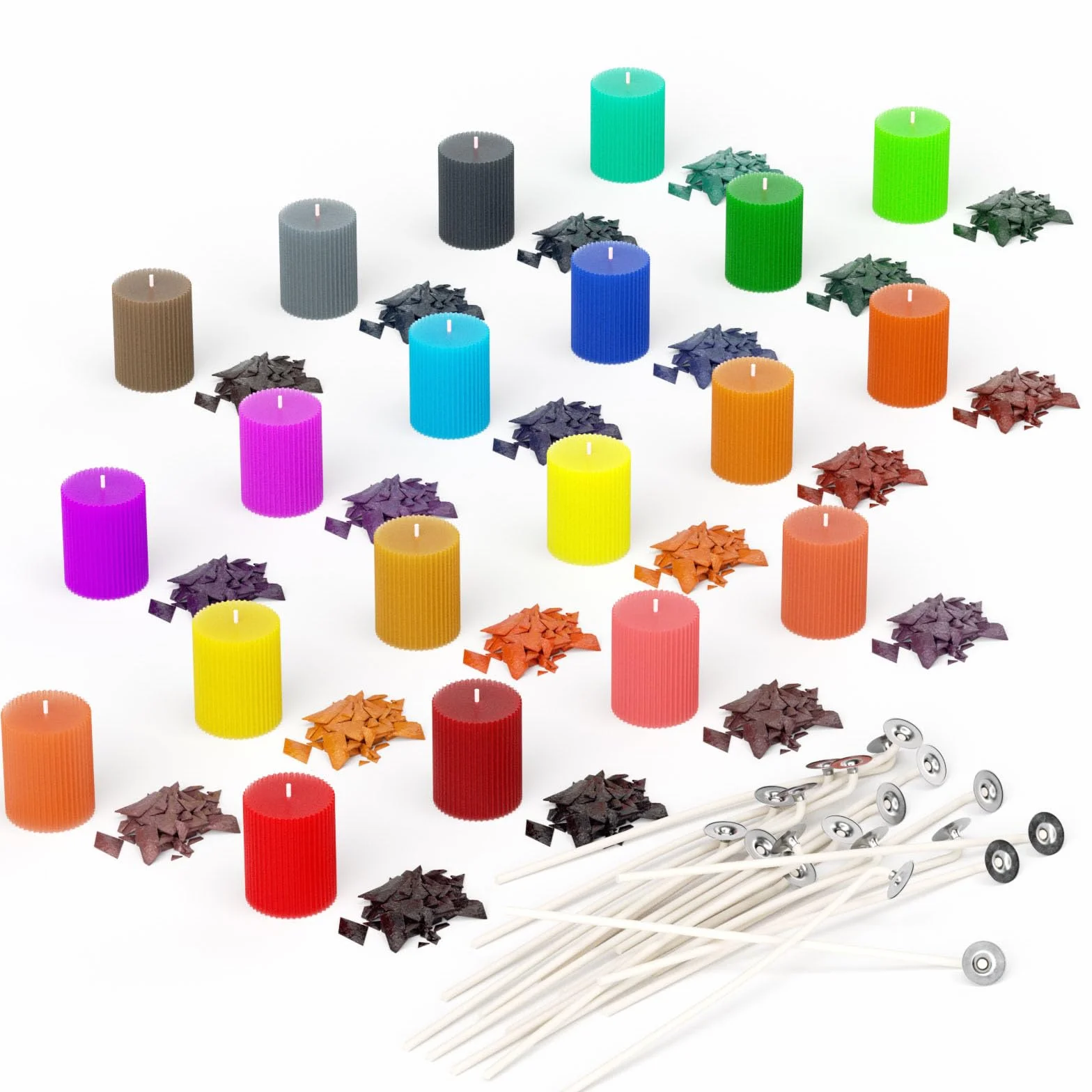 Coloranti per Candele 20 Colori x 5 g, Fai Da Te per Cera Di Soia, d'Api, Di Palma, con Stoppino Da 20 Pezzi