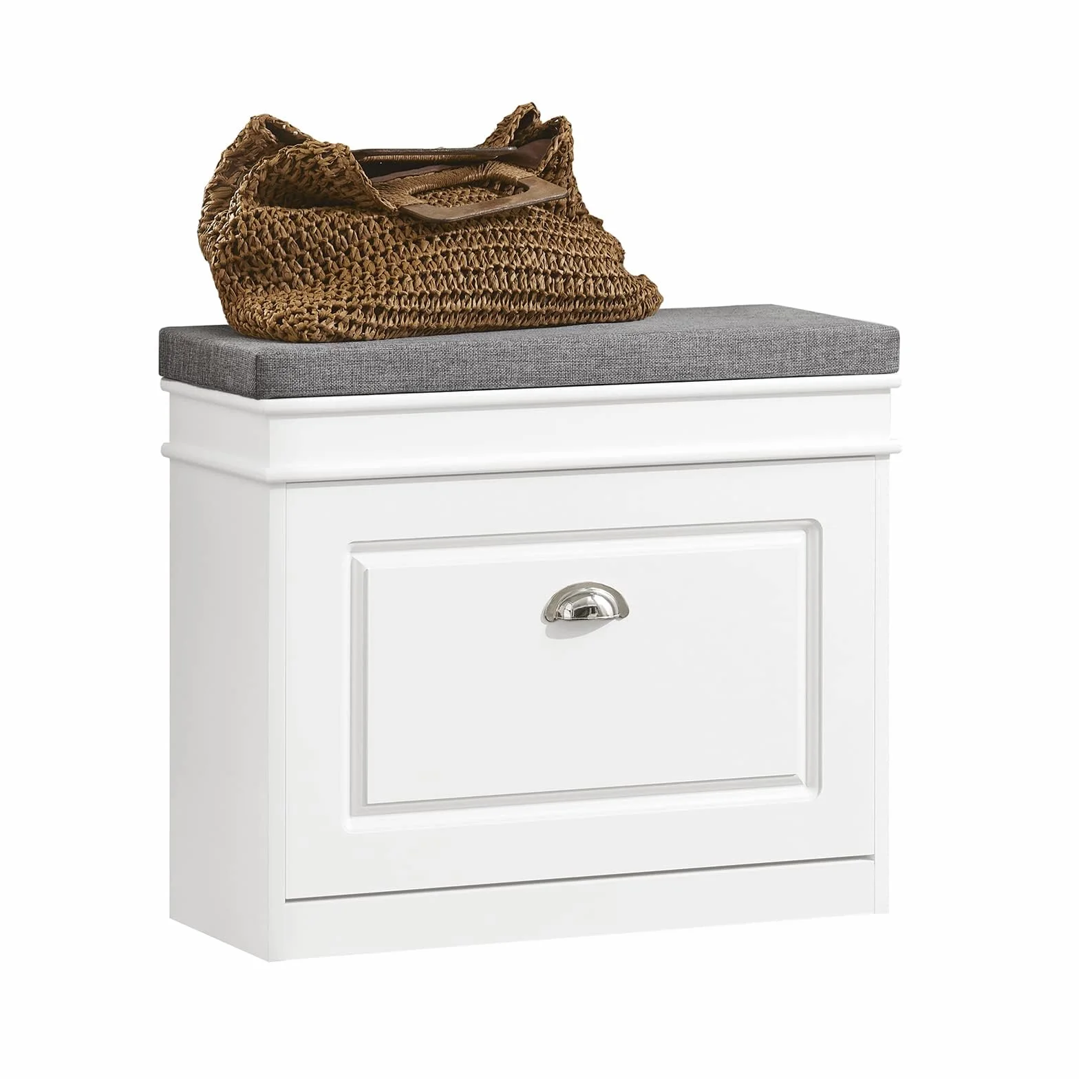 SoBuy Scarpiera Salvaspazio Slim con Seduta - Panca Scarpiera da Ingresso Contenitore in Legno, Mobile Ingresso per Scarpe, Regolabile, 60x24x51 cm, Bianco, FSR82-K-W